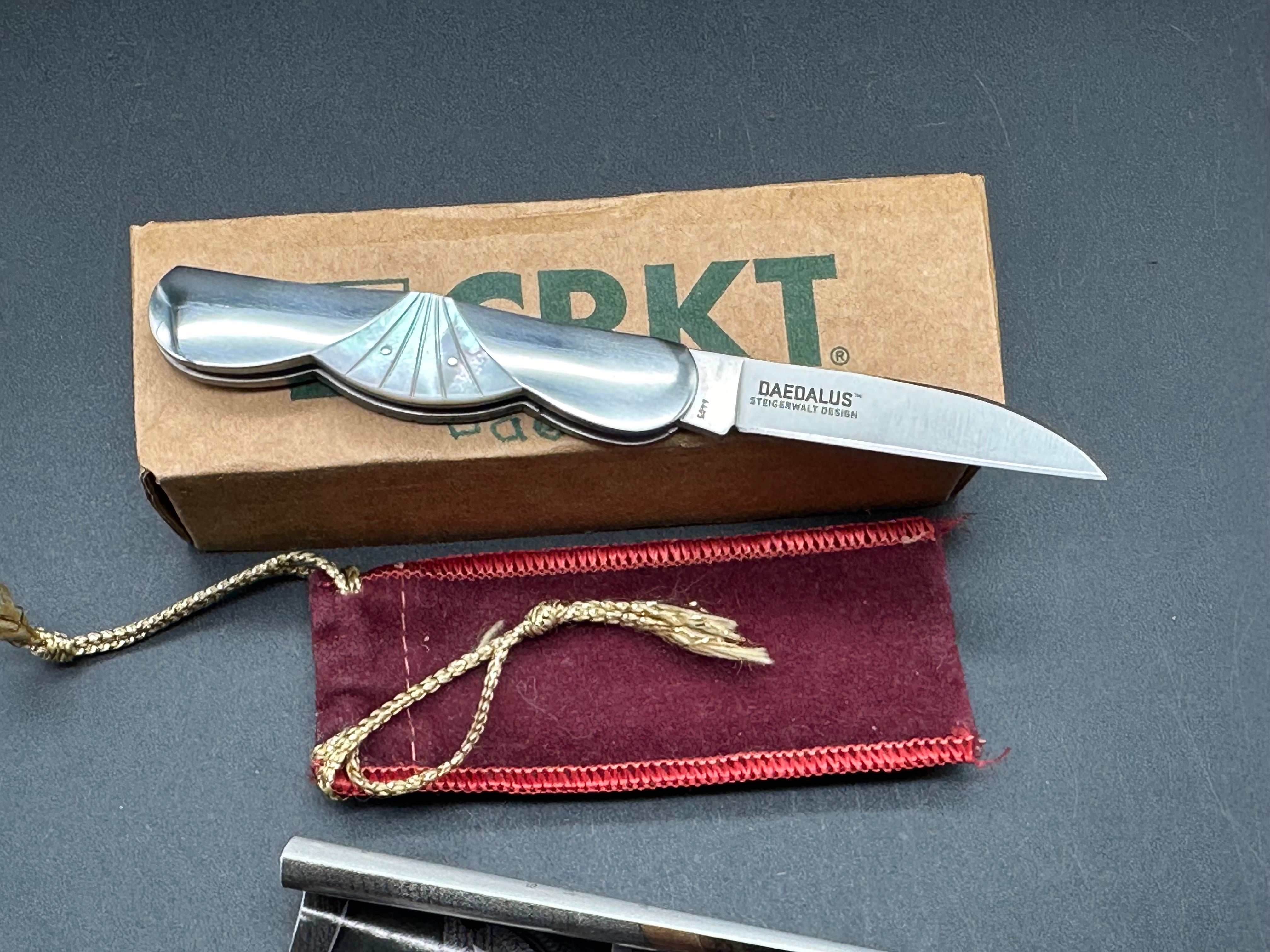 CRKT 6405 Daedalus Slip Joint Pocket Knife - 8CR14 Stainless Steel Blade with Genuine Mother of Pearl Handles & Pouch - Perfect for EDC, Camping, Hunting and Outdoor Adventures