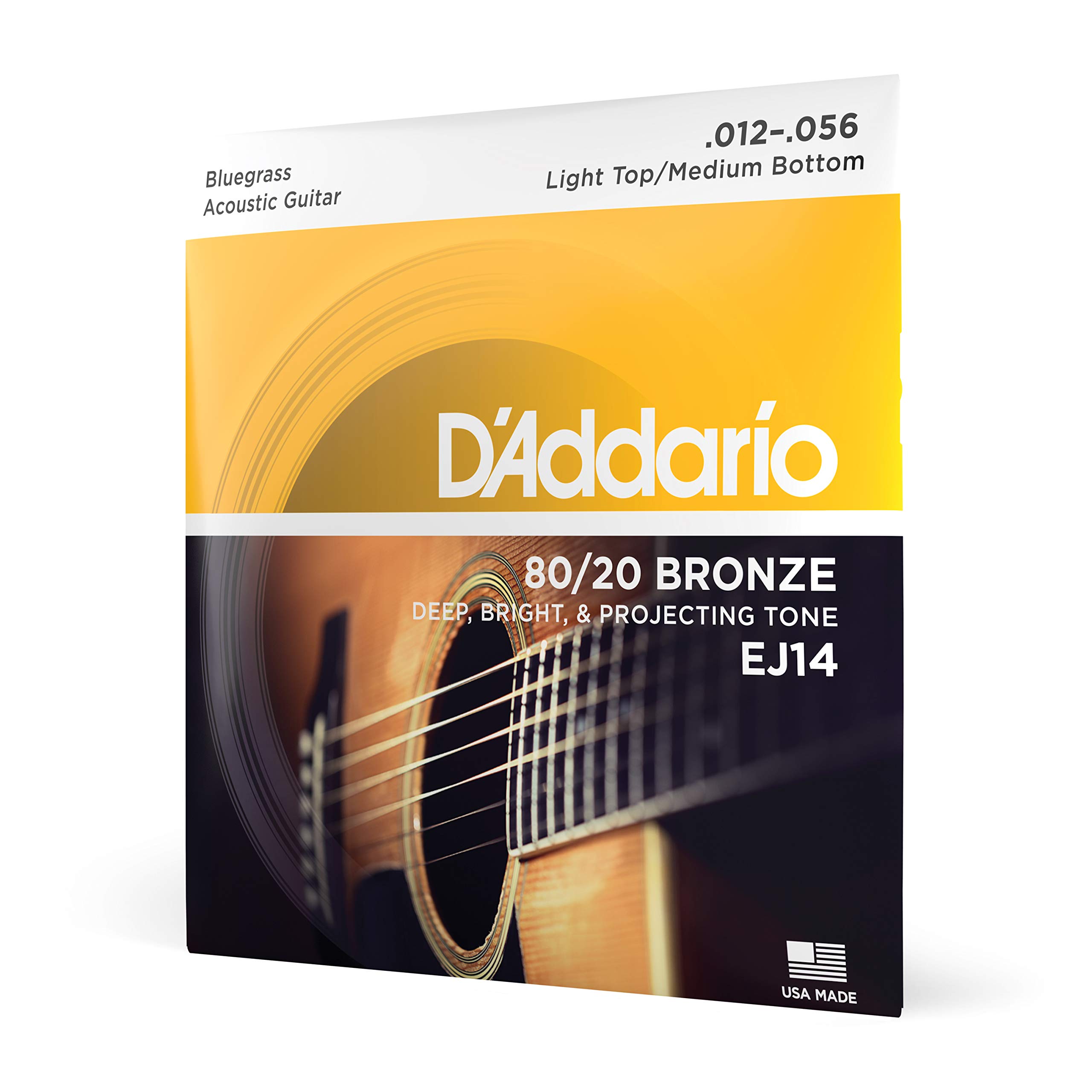 D'Addario EJ14 Acoustic Guitar Strings - 80/20 Bronze for 6 String Guitar - Bright Projecting Tone - Light Top/Medium Bottom (12-56) - Perfect for Bluegrass & Fingerstyle Playing (Pack of 1)