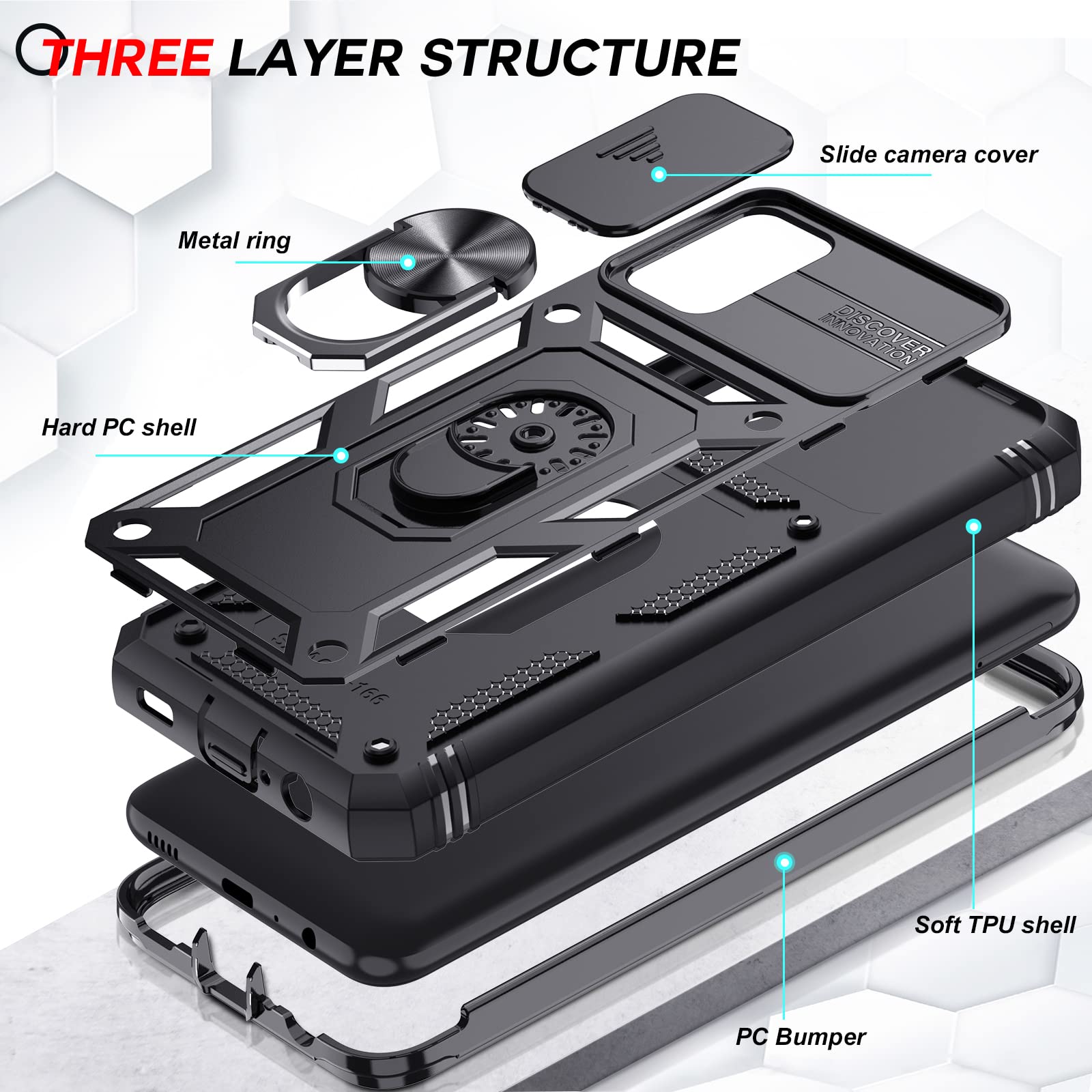 LeYi Samsung Galaxy A03s Phone Case with Slide Camera Cover - 360° Full Body Military-Grade Protection + 2 Pack Screen Protectors & Kickstand (Black) | Perfect for Outdoor Activities, Work & Daily Use