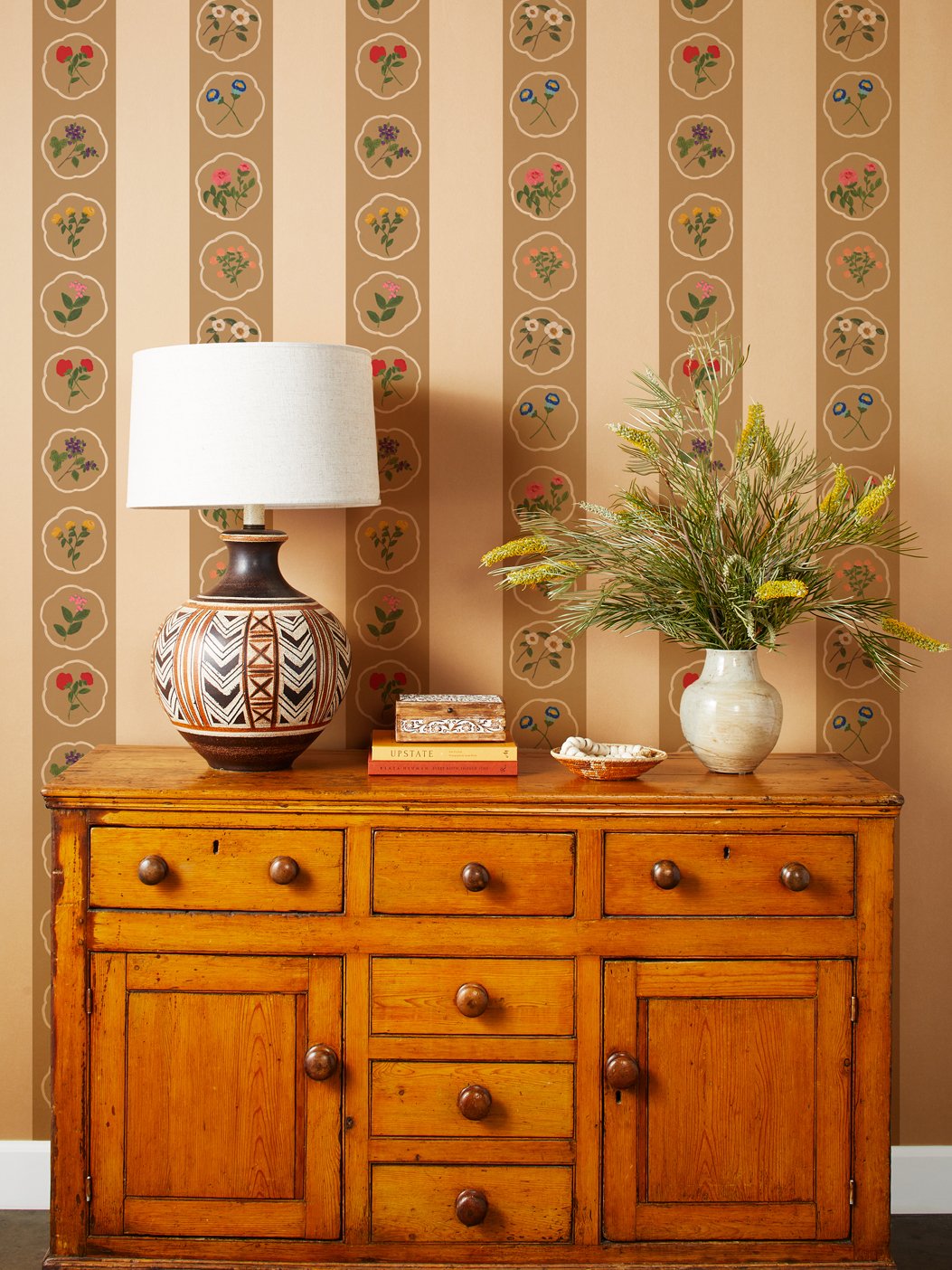Montaigne Stripe Kraft Wallpaper by Carly Beck - Premium Self-Adhesive Peel and Stick Wallpaper for Bedroom, Living Room, Kitchen Decor - Eco-Friendly Removable Wallpaper for Home Renovation