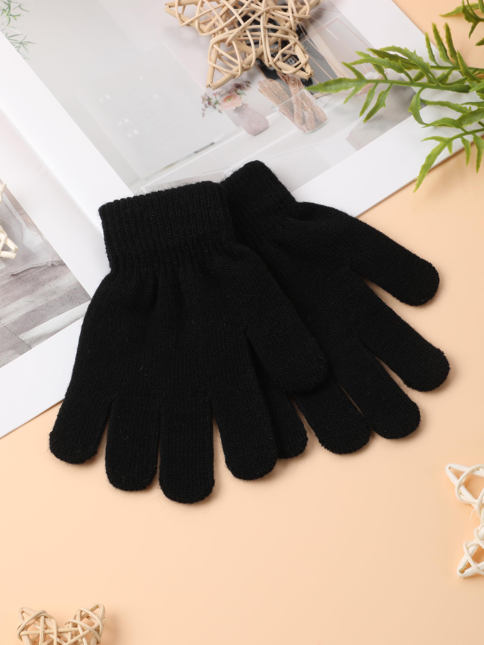 Glooarm 16 Pairs Kids Winter Gloves - Warm Knit Magic Gloves for Boys and Girls - Bulk Pack for Cold Weather, Snow Play, and Outdoor Activities