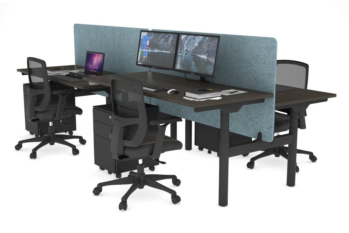 Flexi Premium Height Adjustable 4-Person H Bench Workstation - Black Frame [1600L x 700W] - Ideal for Office, Coworking Space & Home Office Setup