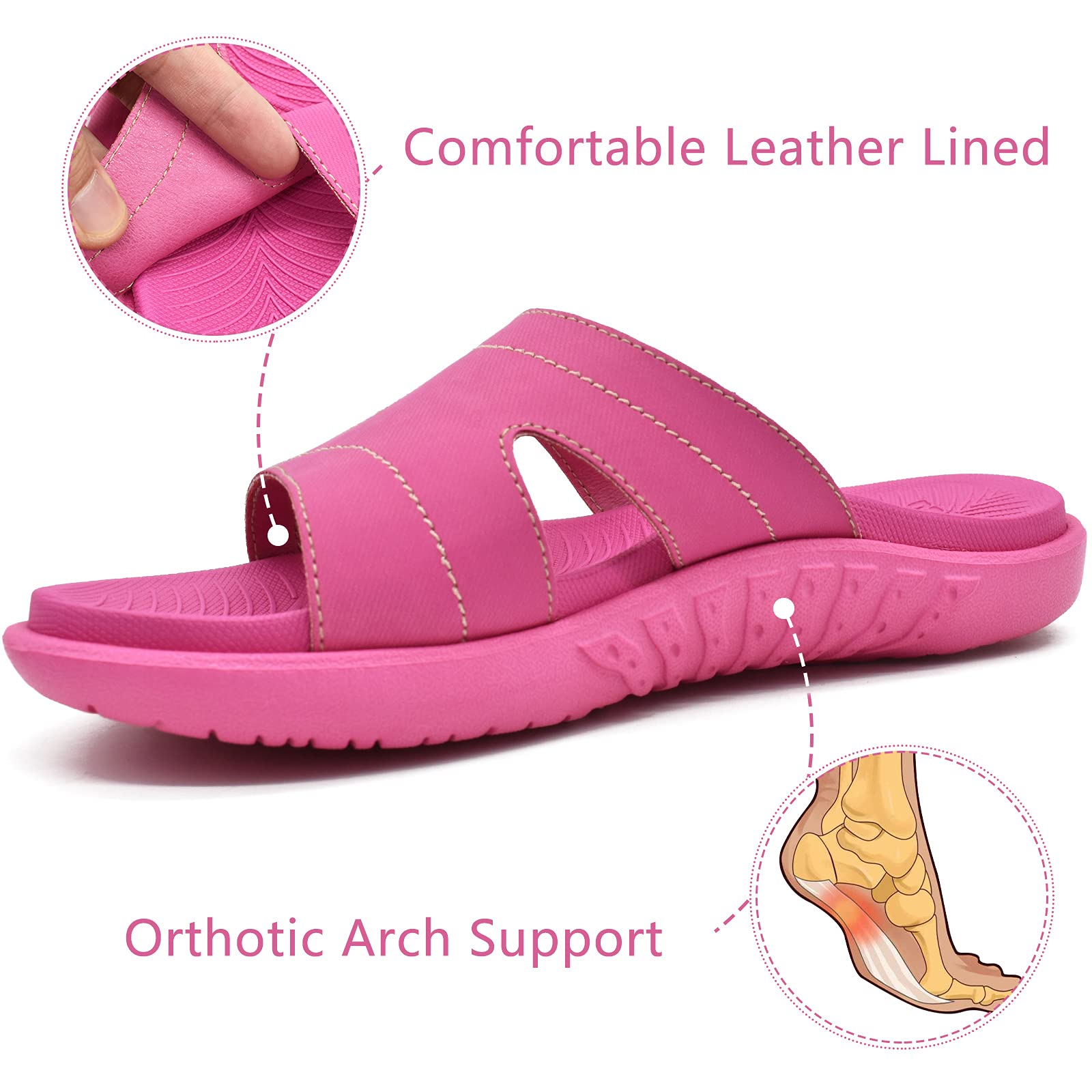 KuaiLu Women's Orthotic Slides - Lightweight Athletic Sandals with Arch Support for Plantar Fasciitis - Comfortable Yoga Mat Slippers for Home, Gym & Outdoor Walking