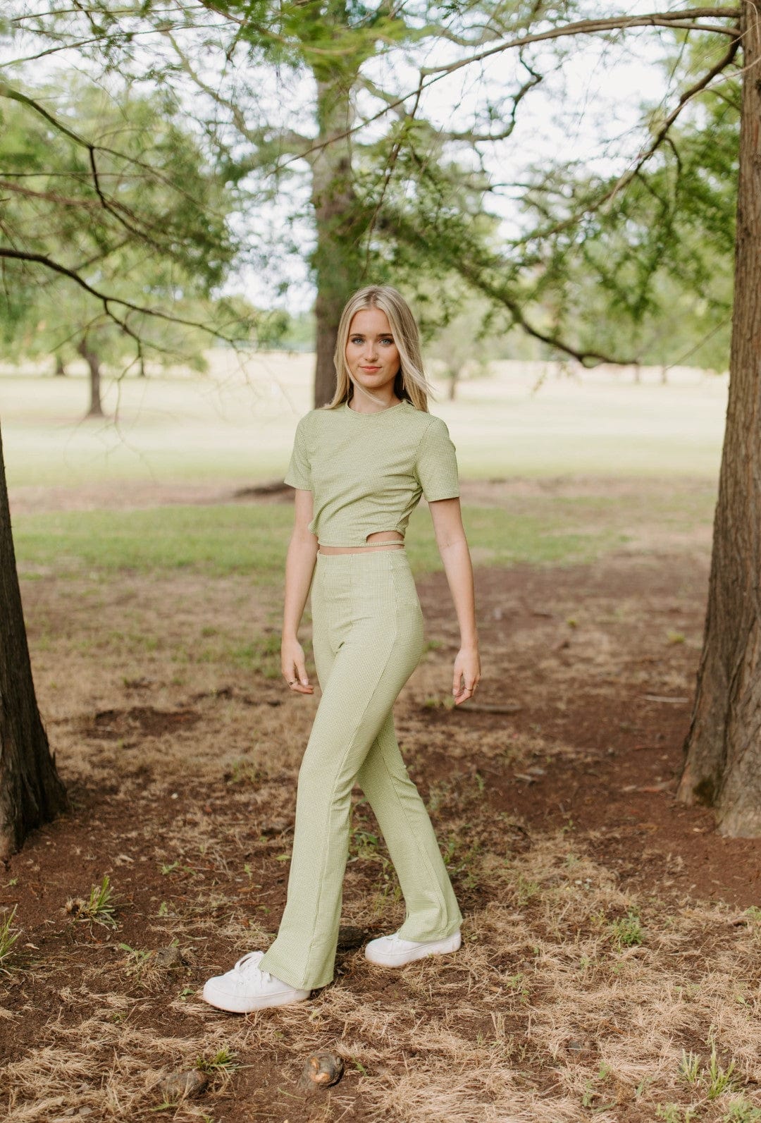 Stylish Lime Gingham Set Pants for Women - Trendy Summer Outfit - Perfect for Beach Vacations, Picnics & Casual Outings