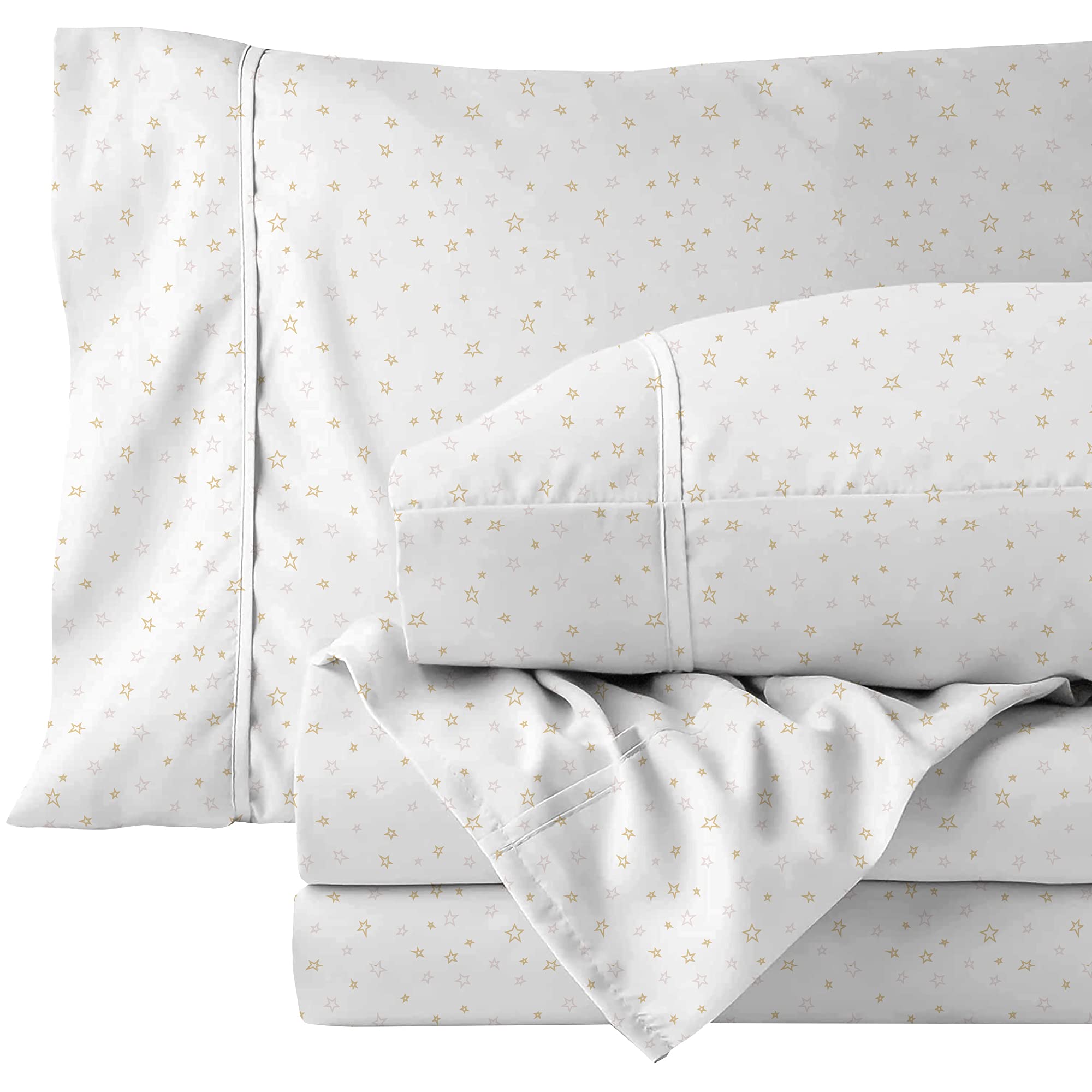 BCBG Golden Star Sheets Set - Extra Soft Hotel Luxury Twin XL 3-Piece, Whimsical Colorful Yellow Star Print, Breathable & Wrinkle-Free, Fade Resistant Kids Bedding for Cozy Nights & Dreamy Bedrooms