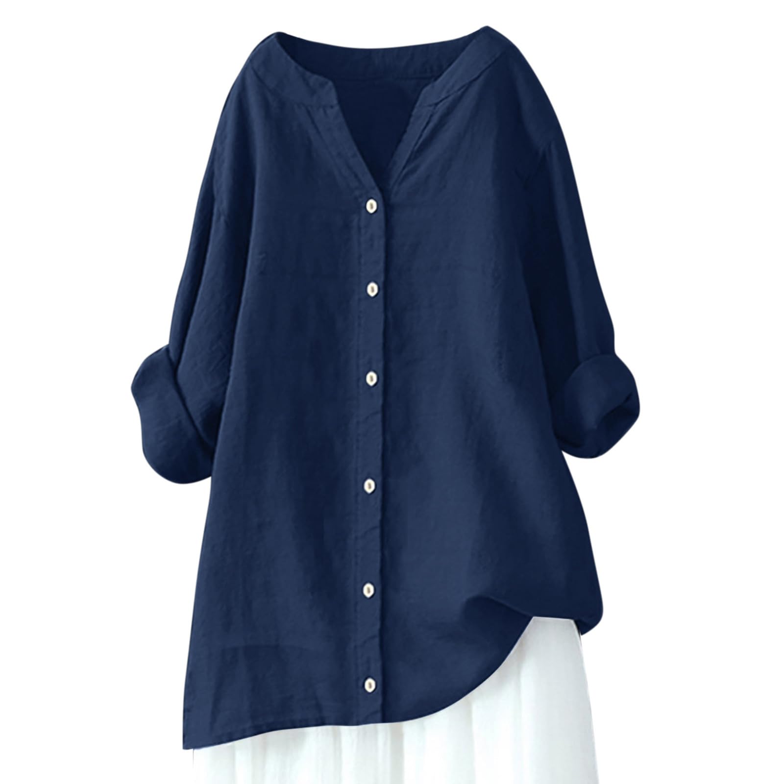 Women's Plus Size Linen Button Down Shirt - Long Sleeve Cotton Collared Blouse with Front Buttons | Oversized Work Shirt for Office, Casual Wear & Business Attire
