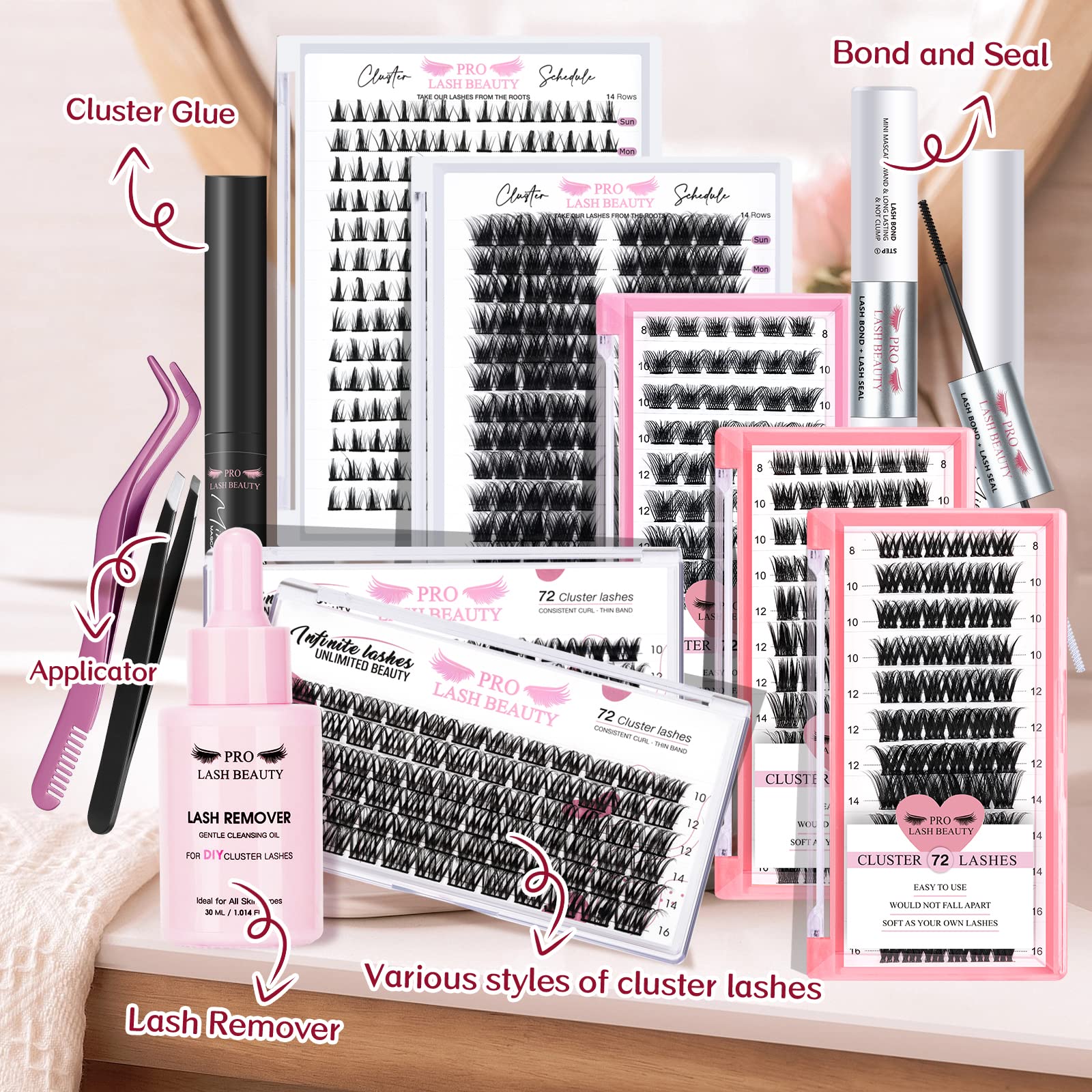 72 Pcs Cluster Lashes DIY Eyelash Extension Kit - D-16mm Thin Band Individual Lashes for Easy Home Application (Adore Style) | Perfect for Parties, Weddings & Special Occasions