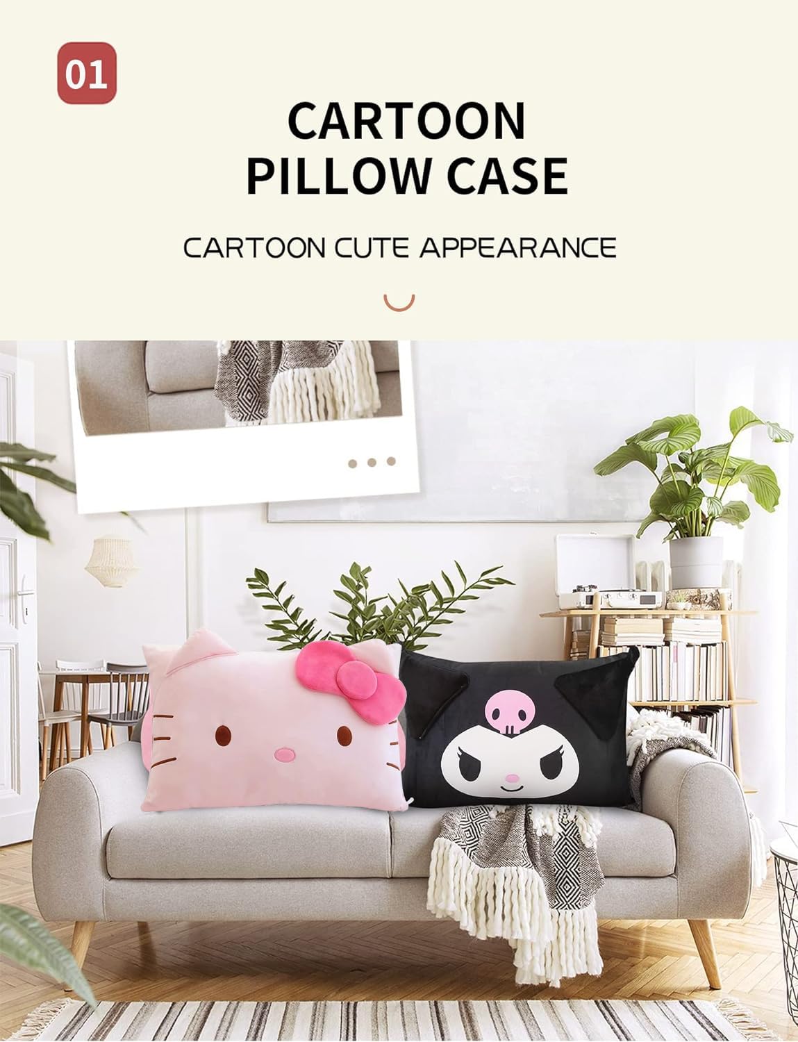 **Cute Anime Cartoon Double-Sided Plush Pillowcase - Kawaii Cotton Pillow Cover for Girls, Bedroom Decor (Red) + Free Cute Hairpin - Perfect for Sleepovers, Gifts & Kawaii Room Aesthetic**