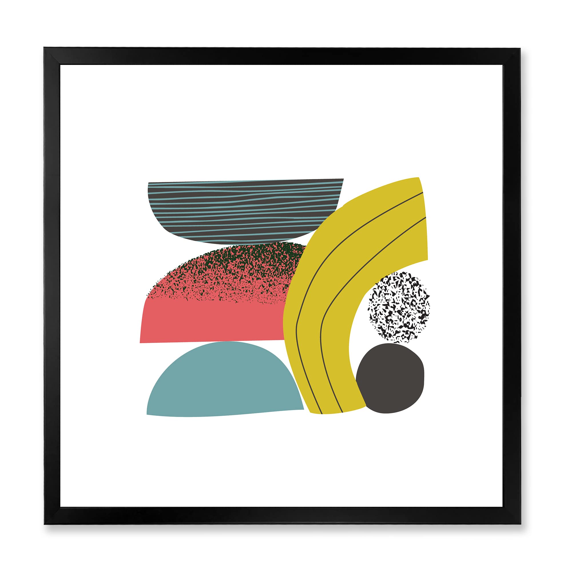 DesignQ Colorful Geometric Abstract Art Collage II - Modern Framed Wall Decor for Living Room, Bedroom & Office - Premium Canvas Print Home Decoration
