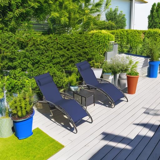 PURPLE LEAF Outdoor Chaise Lounge Set - All-Weather Poolside & Beach Sunbathing Chair with Side Table - Navy Blue Patio Furniture for Backyard, Garden & Tanning