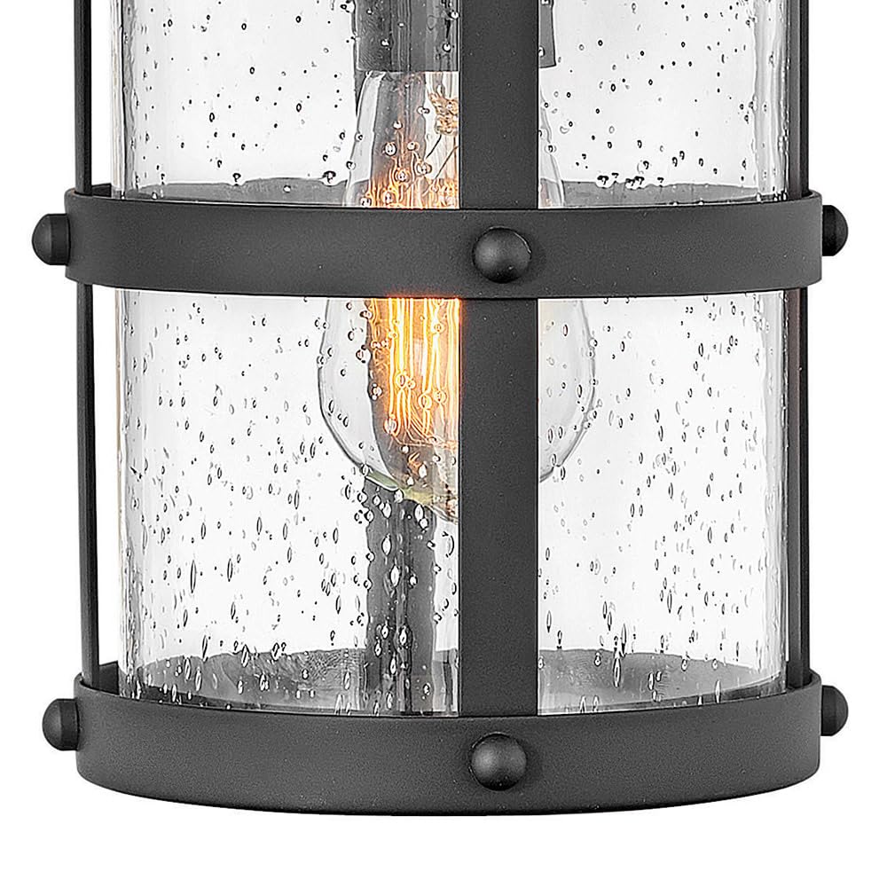 Hinkley Lakehouse 2680BK Small Outdoor Wall Lantern - Coastal & Nautical Style Black Wall Sconce with Clear Seedy Glass - Perfect for Porch, Patio, Garden, and Beach House Lighting