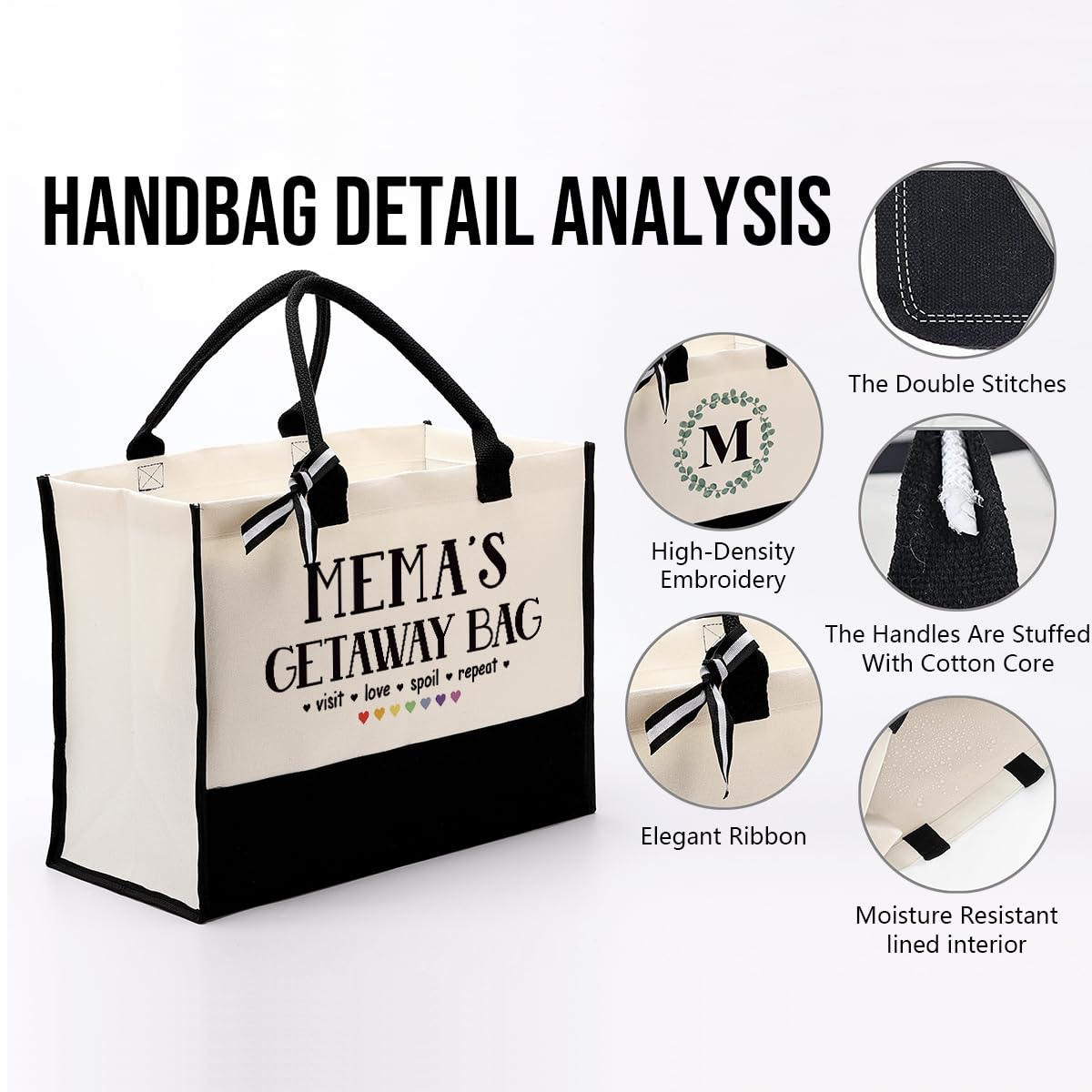 Stylish Cotton Canvas Tote Bag - Perfect Gift for Mema, Mom & Grandma - Reusable Shoulder Beach Bag for Women - Ideal for Shopping, Travel & Daily Use - Great Birthday & Mother's Day Present