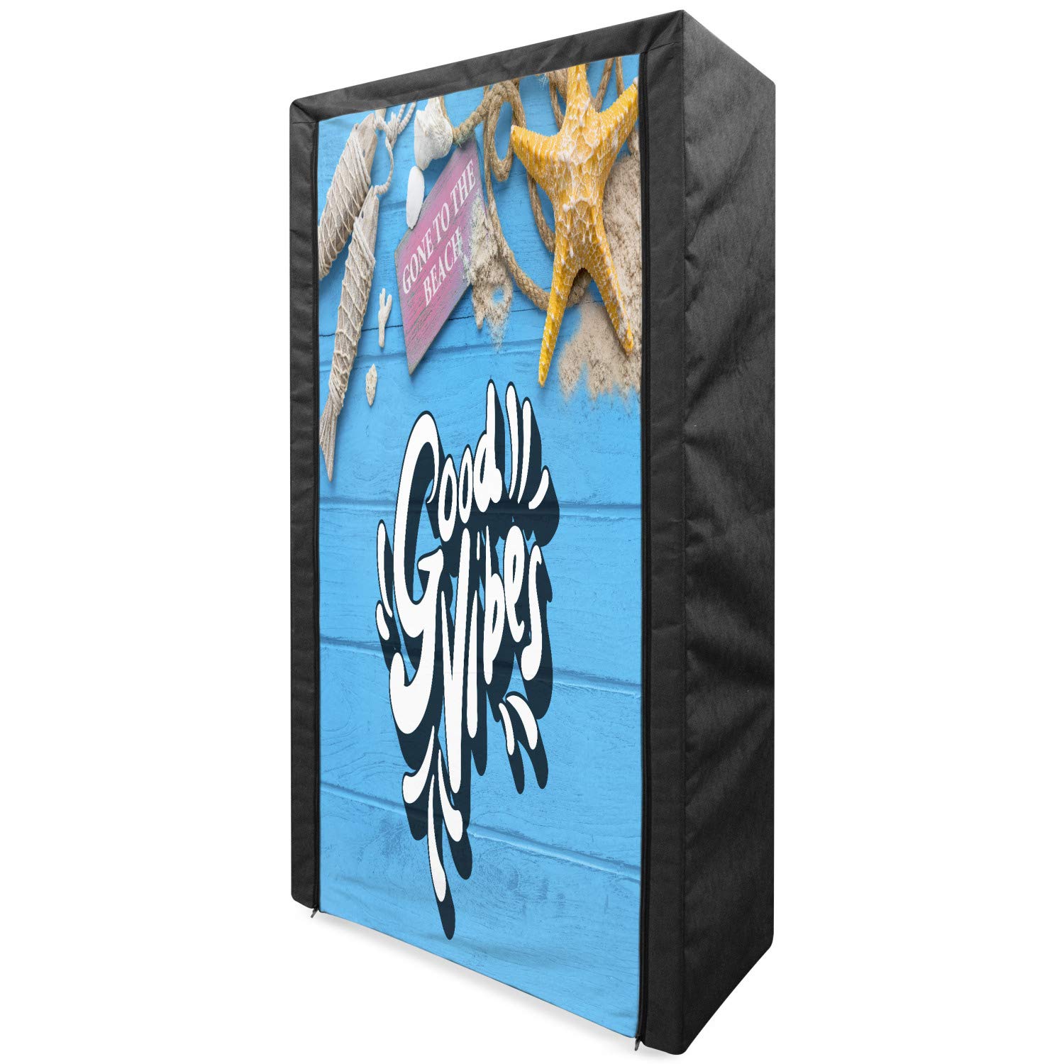 Ambesonne Portable Fabric Wardrobe - Beach Holiday Theme with Nautical Elements, 33.5