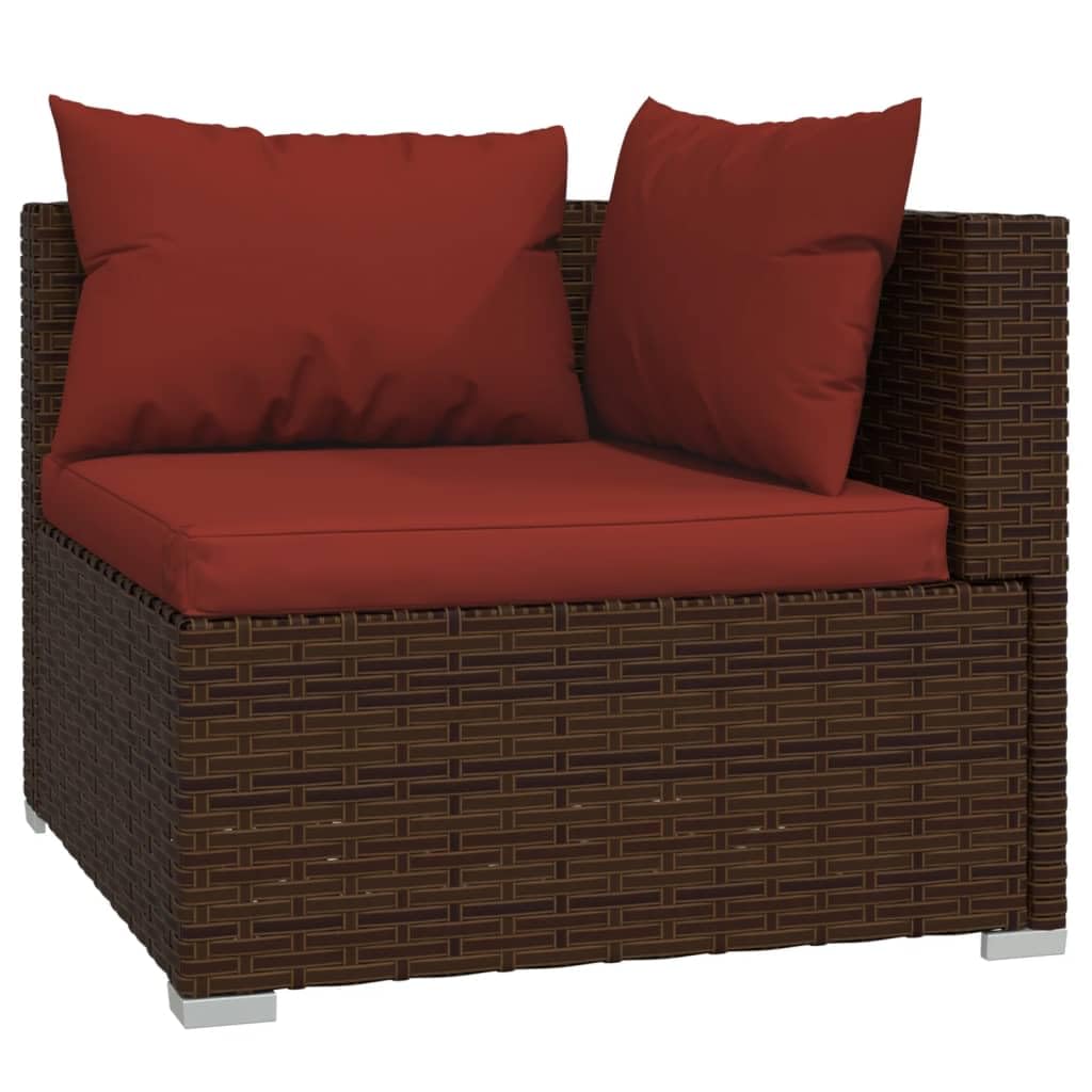 vidaXL 10-Piece Patio Lounge Set - Durable Lightweight Poly Rattan Outdoor Furniture with Cushions in Brown & Cinnamon Red - Perfect for Backyard, Poolside & Garden Relaxation
