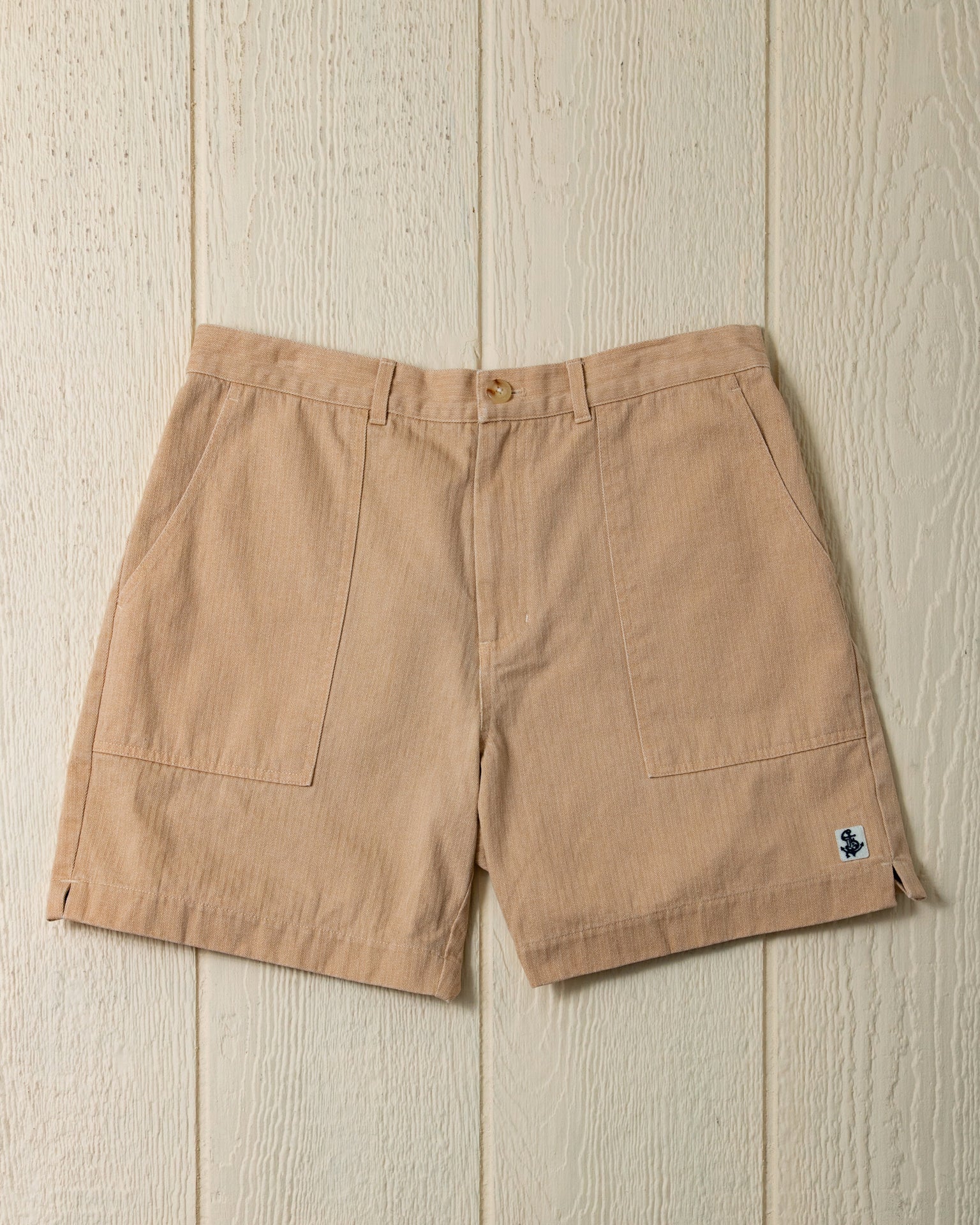 Ventura Khaki Salt Washed Herringbone Shorts for Men - Comfortable Casual Wear for Outdoor Activities and Summer Adventures