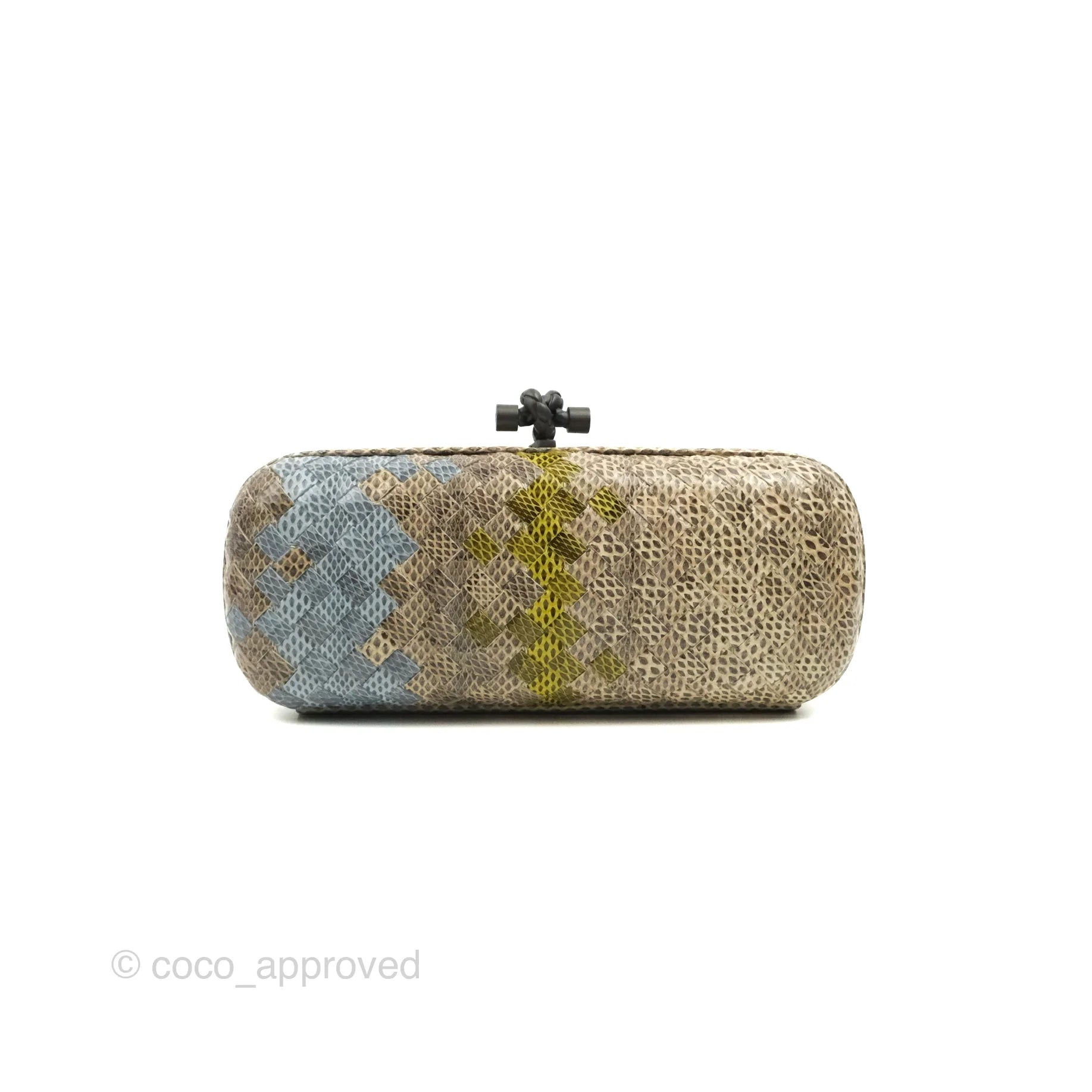 Bottega Veneta Ayers Intreccio Stretch Knot Clutch Python Leather Handbag - Luxury Designer Clutch for Evening Parties & Special Occasions