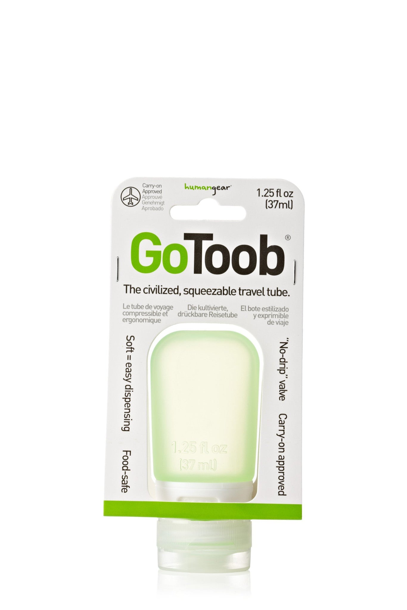 Humangear GoToob 1.25oz (37mL) Leak-Proof Travel Bottle - Perfect for Toiletries, Cosmetics & Liquids on the Go - TSA Approved for Air Travel
