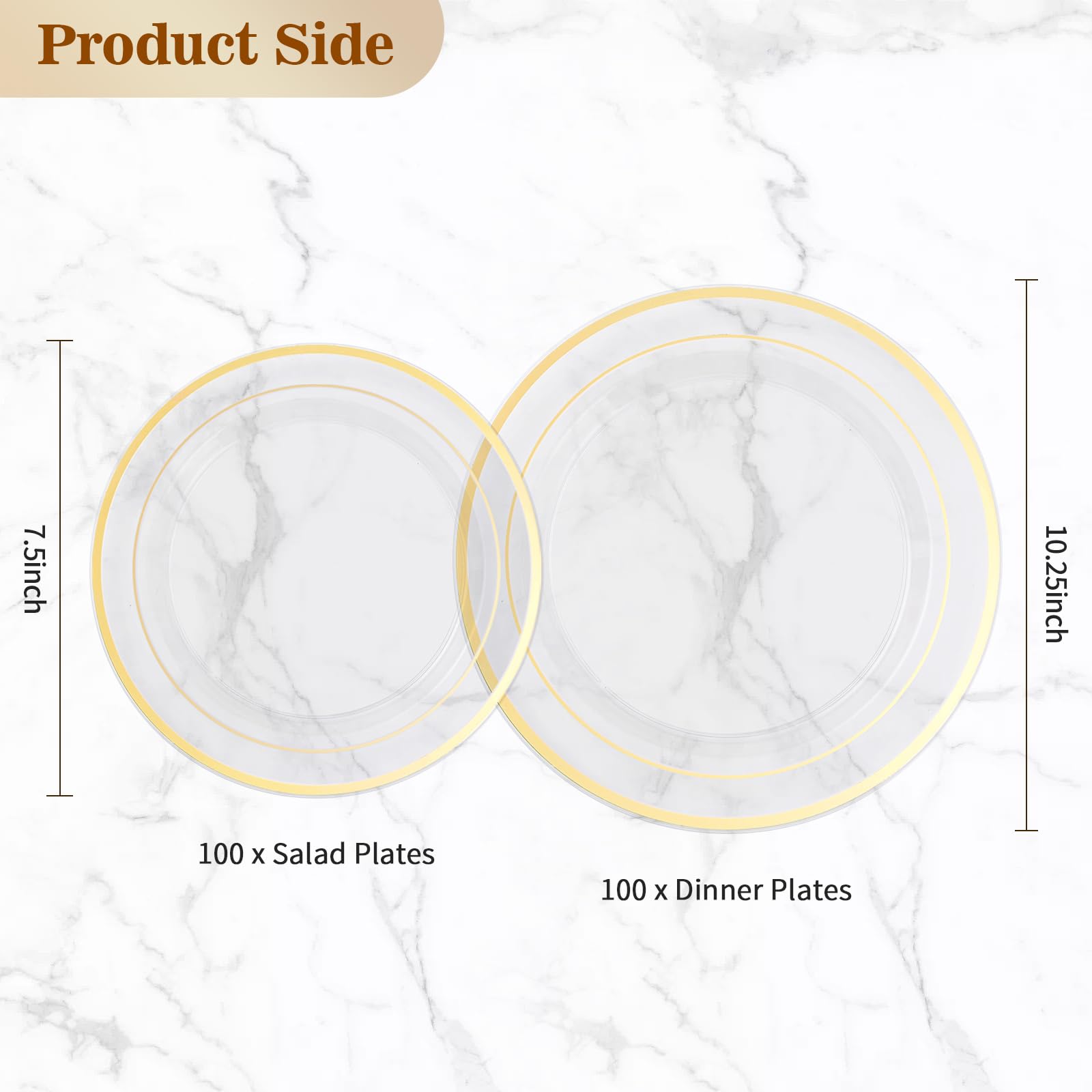 200PCS Clear Gold Plastic Plates - Disposable Party Dinnerware Set (100 Dinner Plates + 100 Dessert Plates) for Wedding, Birthday & Special Events - Elegant Tableware for Catering, Buffet & Home Celebrations