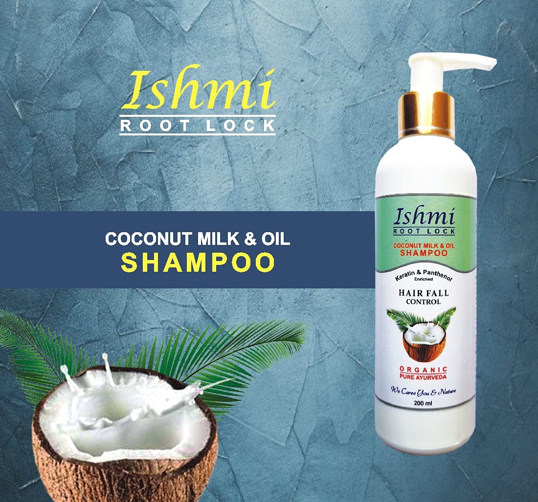 Ishmi Coconut Milk & Oil Root Lock Shampoo - 200ml | Stops Hair Fall, Promotes Hair Growth & Thickens Hair with Keratin & Panthenol | SLS, Sulfate, Paraben & Silicone Free | For Daily Hair Care & Scalp Nourishment
