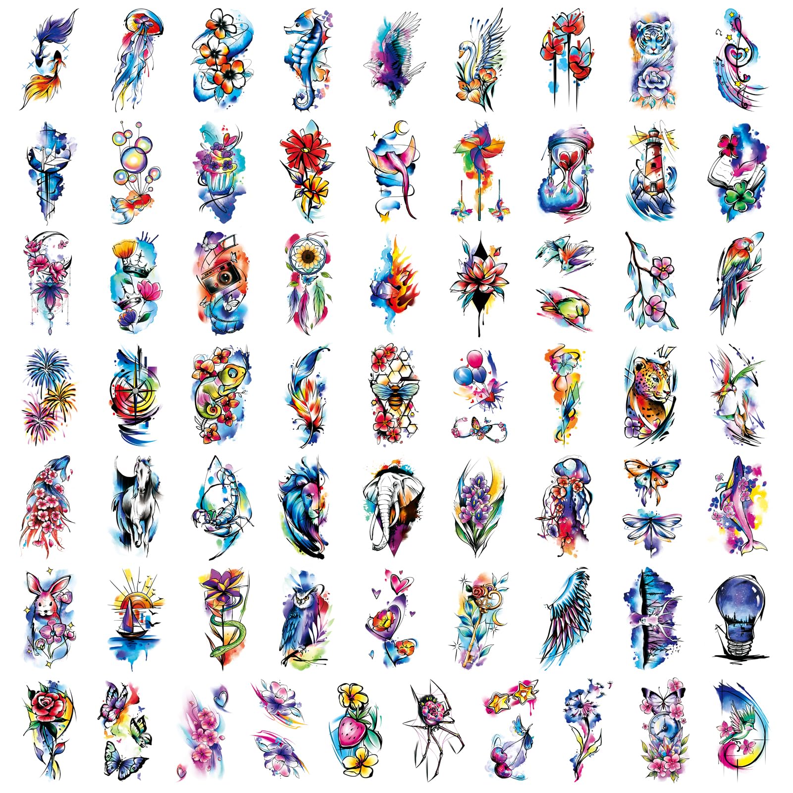 79 Sheets Realistic Temporary Tattoos for Adults & Kids - Waterproof Fake Tattoos with Lion, Cat, Rabbit & Butterfly Designs - Long Lasting Body Art Stickers for Women & Girls - Perfect for Parties, Festivals & Costume Events
