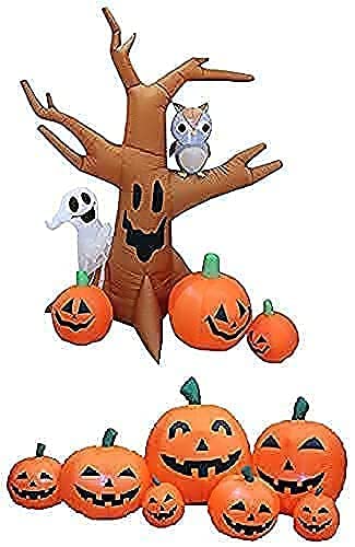 Halloween Party Decorations Bundle - 7.5ft Inflatable Pumpkin Patch & 8ft LED Inflatable Dead Tree with Owl Ghost | Outdoor Yard Decor for Halloween, Fall Festival, Haunted House, and Spooky Party Decorations