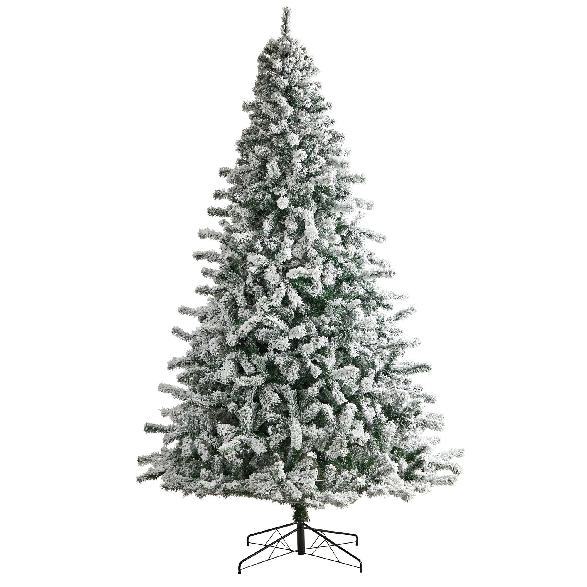10' Flocked Rock Springs Spruce Christmas Tree with 800 Warm White LED Lights & 1880 Bendable Branches - Perfect for Living Room, Office, and Holiday Decorations