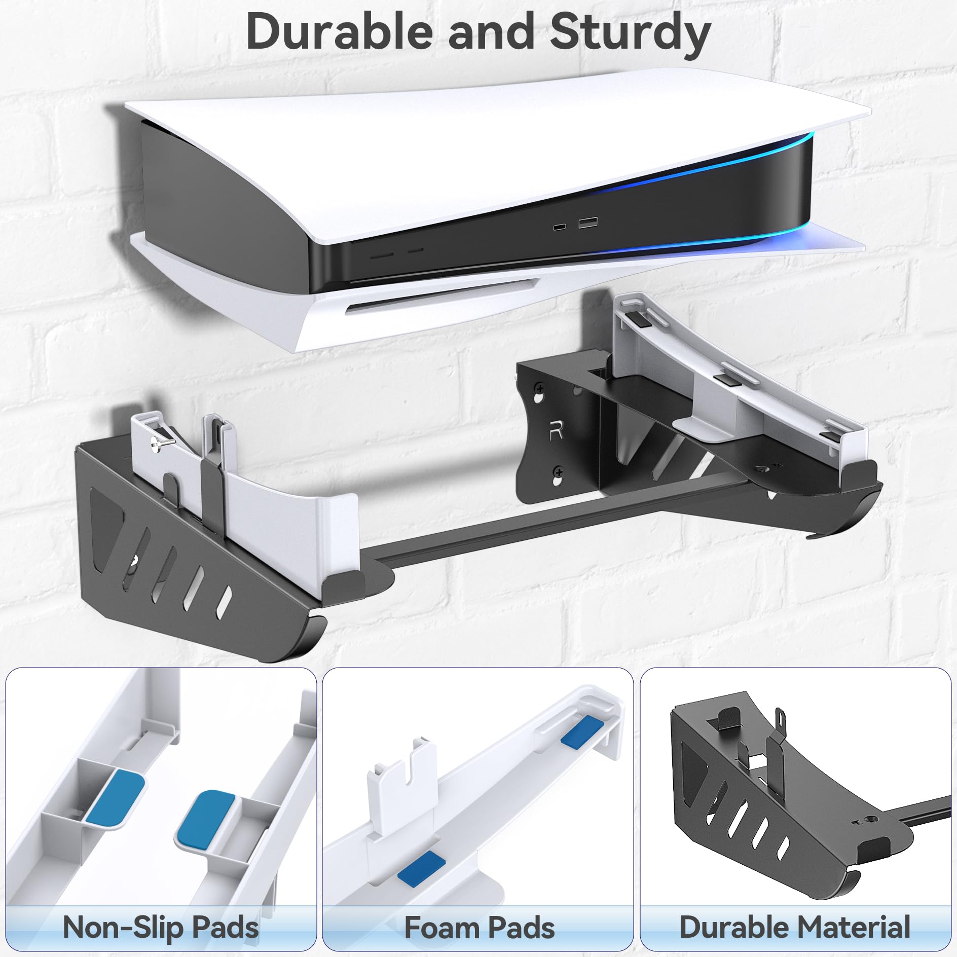 Upgraded PS5 Wall Mount Kit - Horizontal Floating Shelf for PS5 Disc & Digital Edition | Stable Screw Fixing | Perfect for Gaming Room & Living Room Organization | PS5 Accessories & Stand