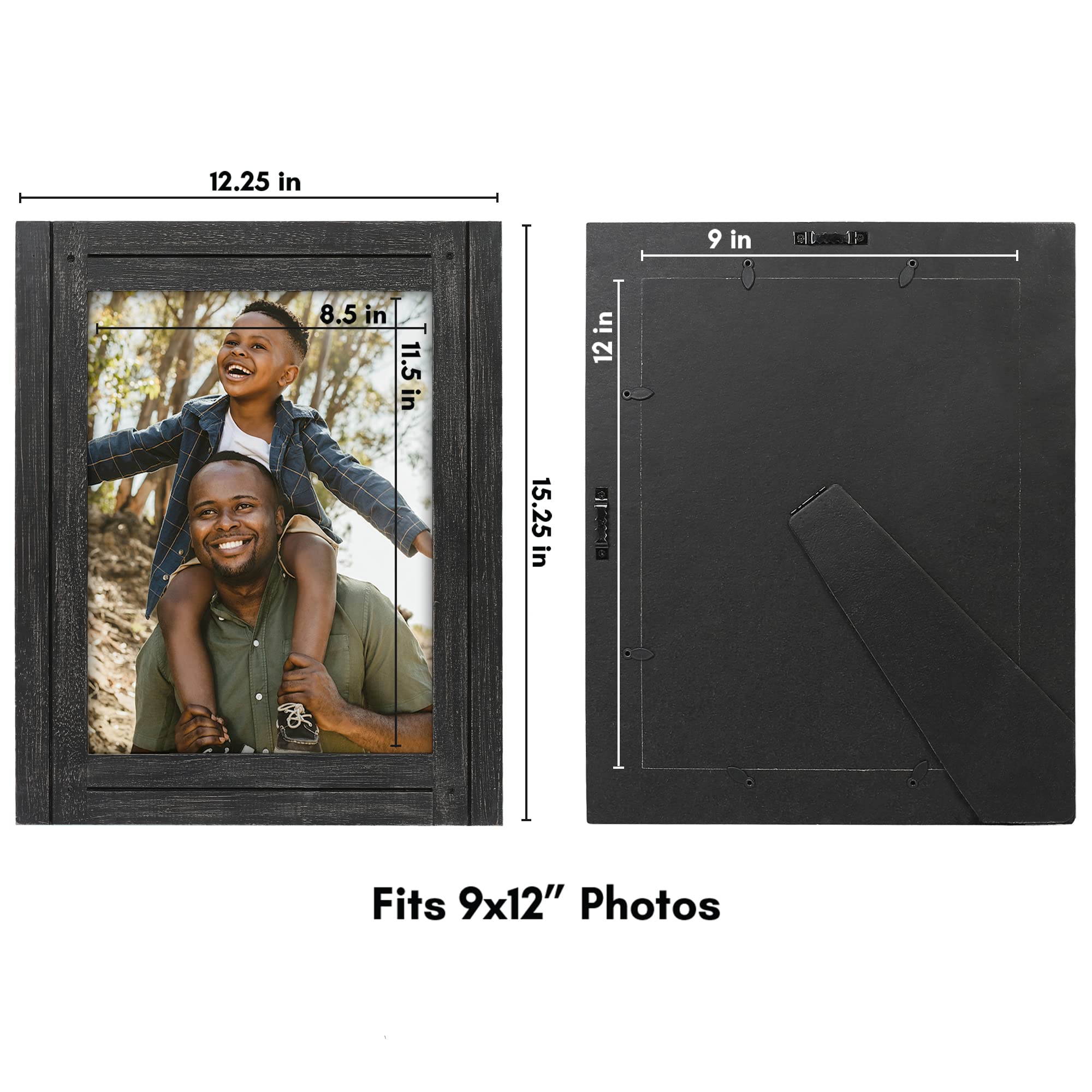 Americanflat 9x12 Picture Frame - Crystal Clear Glass, Distressed Wood - Wall & Tabletop Display for Home Decor