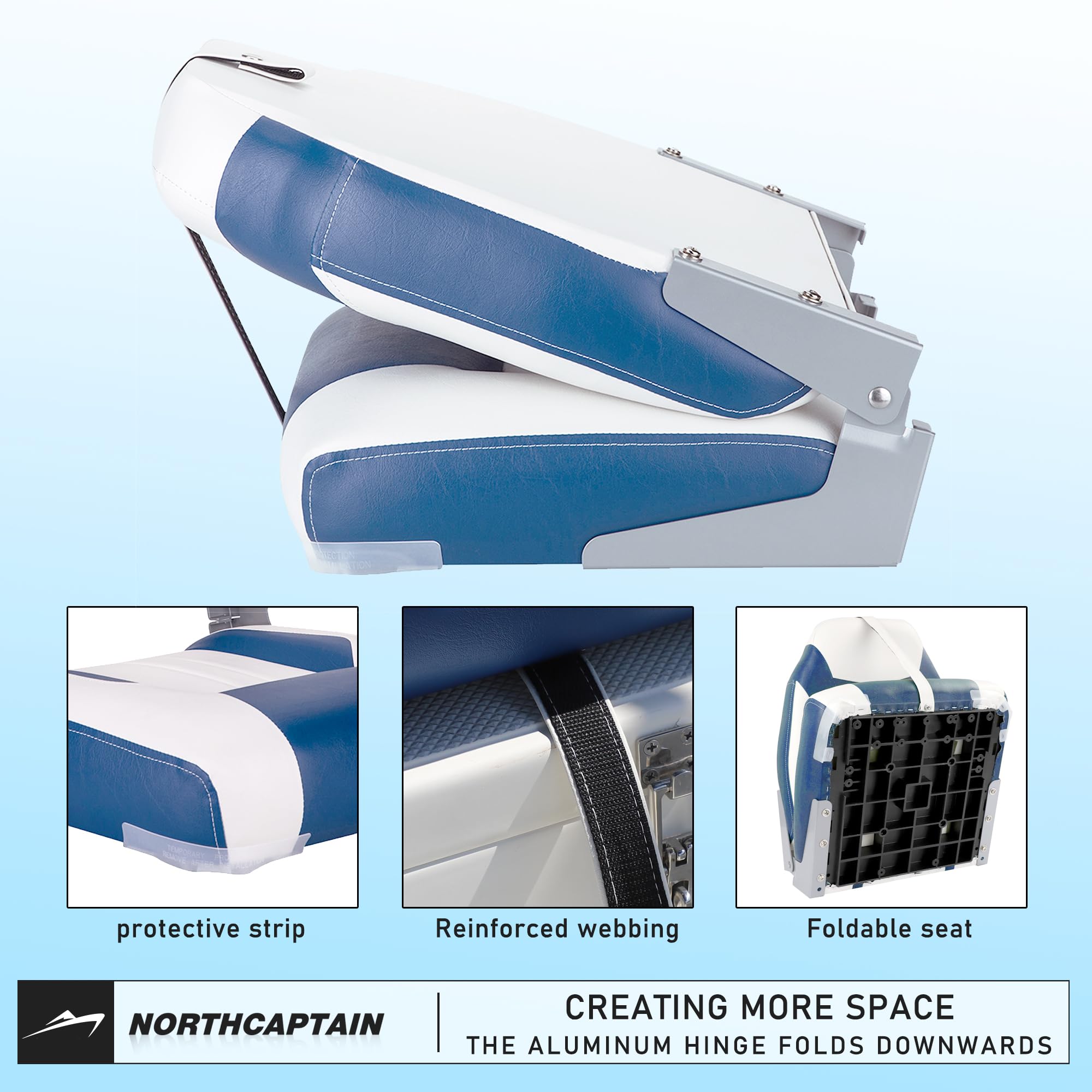 NORTHCAPTAIN S1 Deluxe Marine High Back Folding Fishing Boat Seat Pair with Stainless Steel Screws - Comfortable Boat Seating for Fishing, Boating & Water Sports