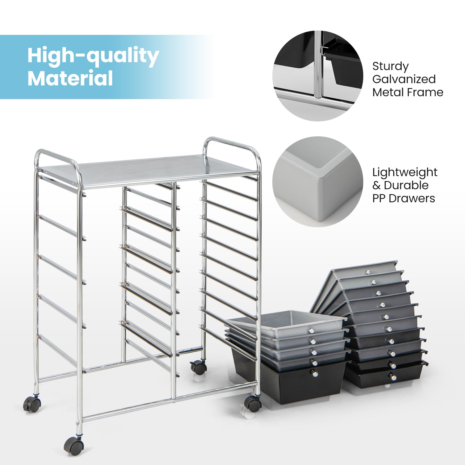 Giantex 15-Drawer Rolling Storage Cart with Wheels - Mobile Organizer for Classroom, Office, Home, School Supplies, Crafts, Art & Paper Storage - Perfect for Teachers, Students & DIY Projects