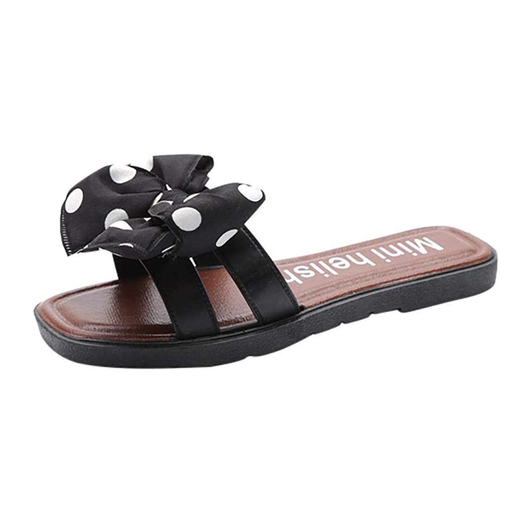 Vintage Women's Polka Dot Sandals - Open Toe Bow Flats Slip-On Slides for Summer Beach, Casual Wear & Outdoor Comfort
