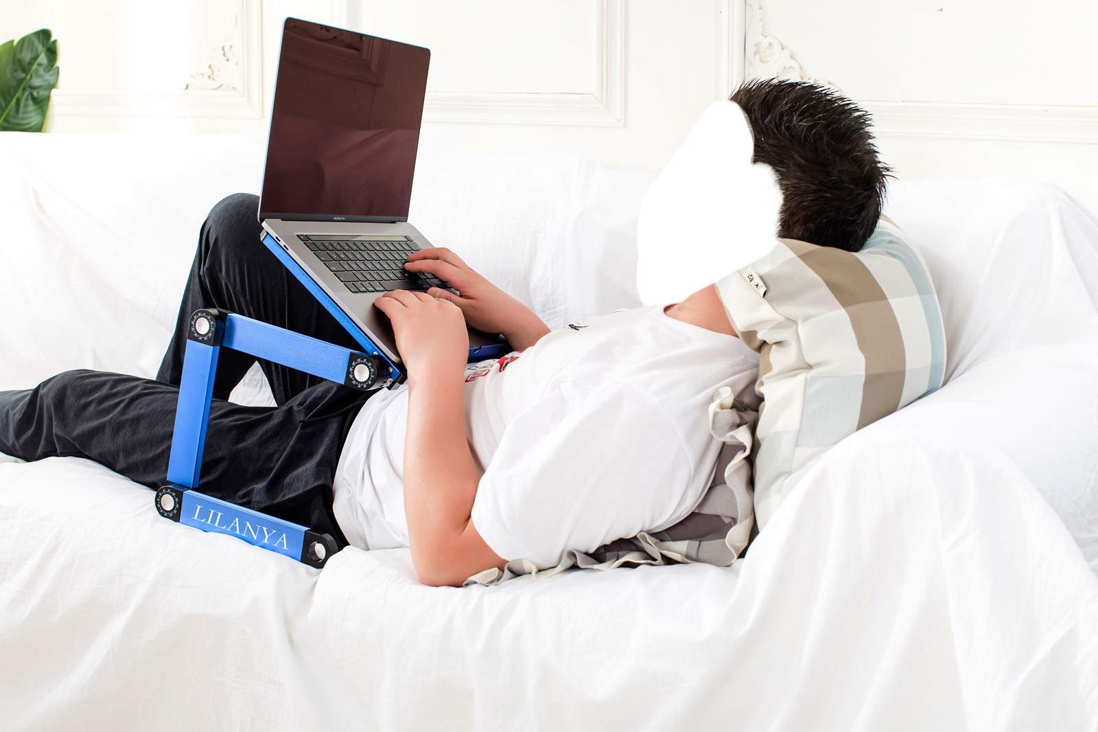LILANYA Adjustable Laptop Stand with USB Fan - Ergonomic Portable Laptop Table for MacBook, Ultrabook & Notebook - Perfect for Work from Home, Office, Travel, Bed or Couch Use (Blue)