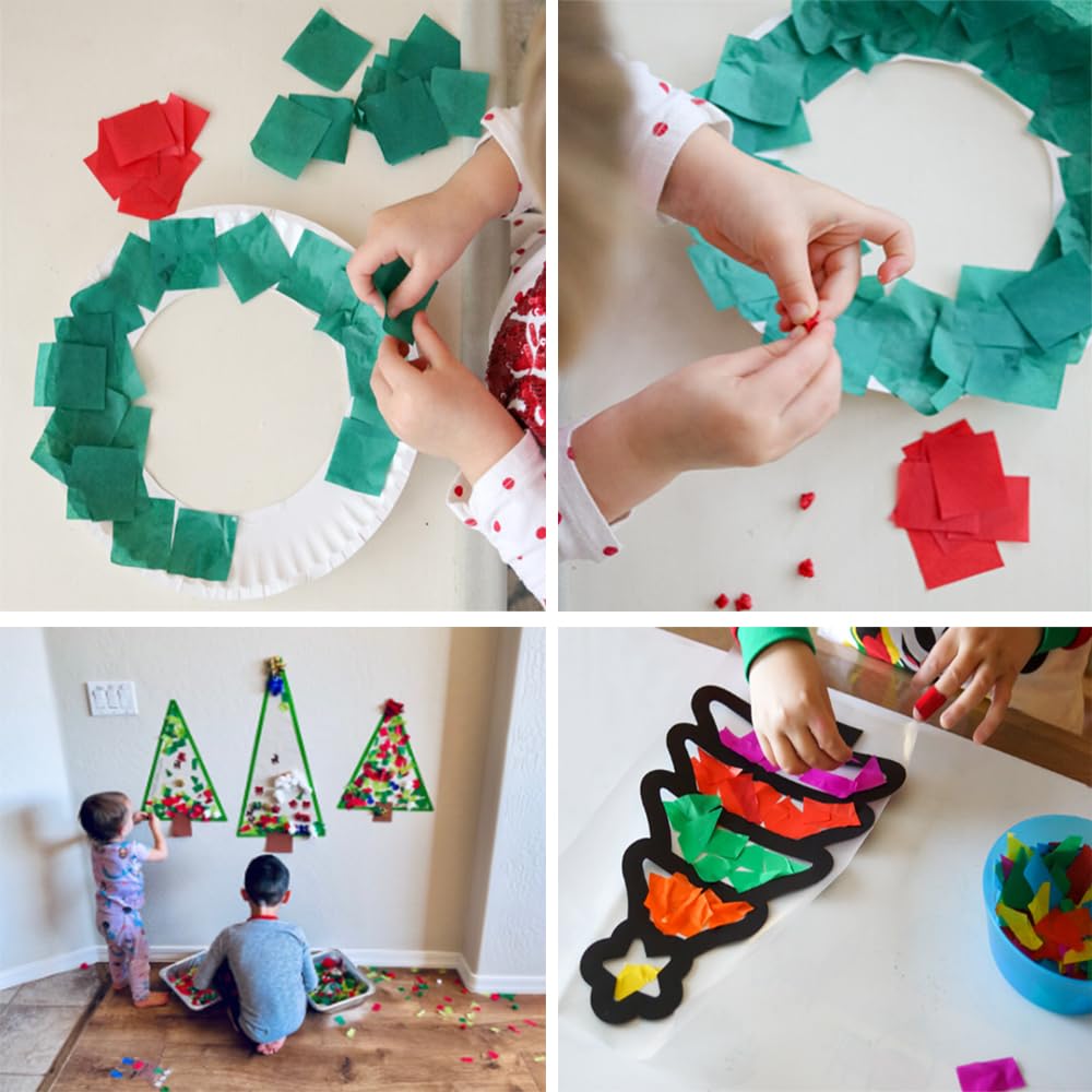 3000 Pcs Christmas Tissue Paper Squares - Red, Green, White Confetti for DIY Crafts, Holiday Decorations, Scrapbooking, Tree Ornaments, Wreaths & Party Decor | Perfect for Kids Crafts, New Year Celebrations & Festive Home Decor