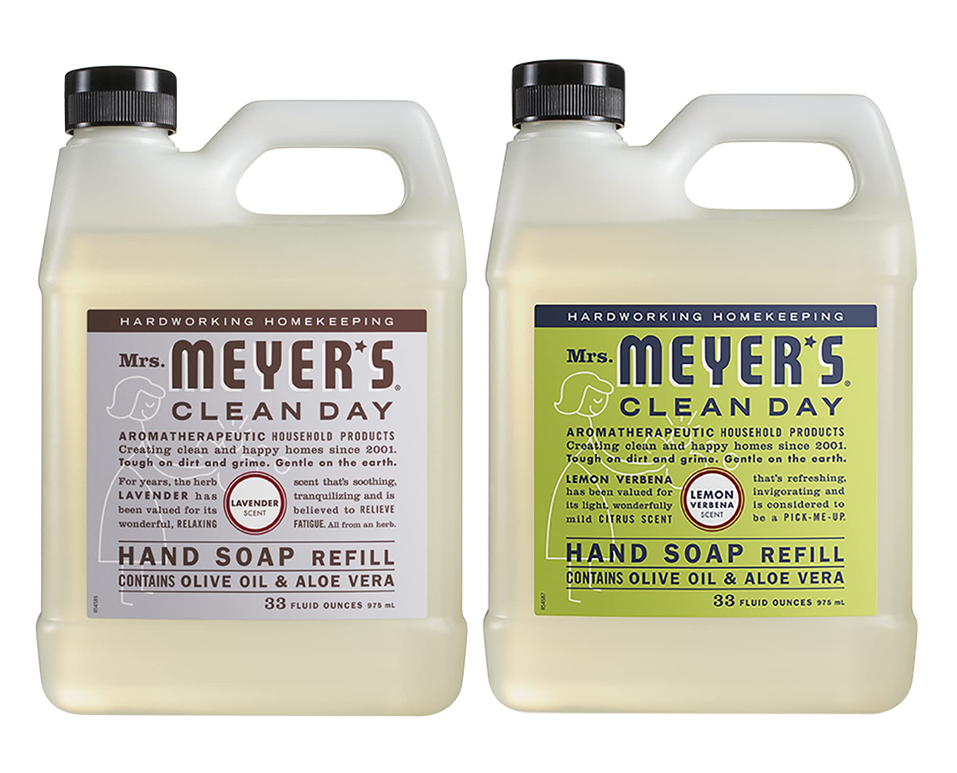 Mrs. Meyer's Clean Day Hand Soap Refill Variety Pack - 2 Count (Lemon Verbena & Lavender) | Eco-Friendly Liquid Soap for Kitchen, Bathroom & Office | Plant-Derived Cleaning Solution for Hands & Home