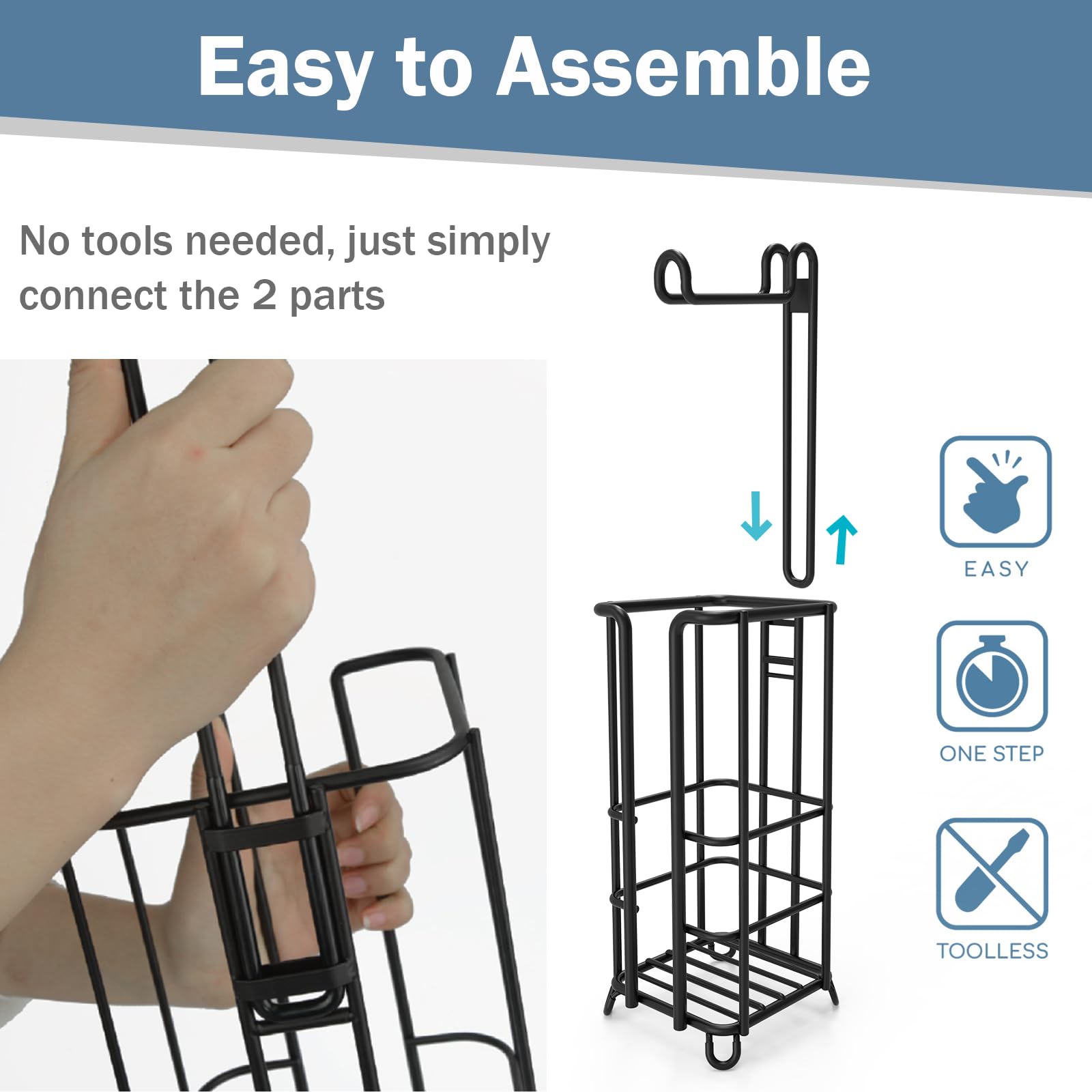 Free Standing Toilet Paper Holder Stand with Toilet Brush Set - Black Bathroom Tissue Roll Dispenser for Home, Office & RV Use