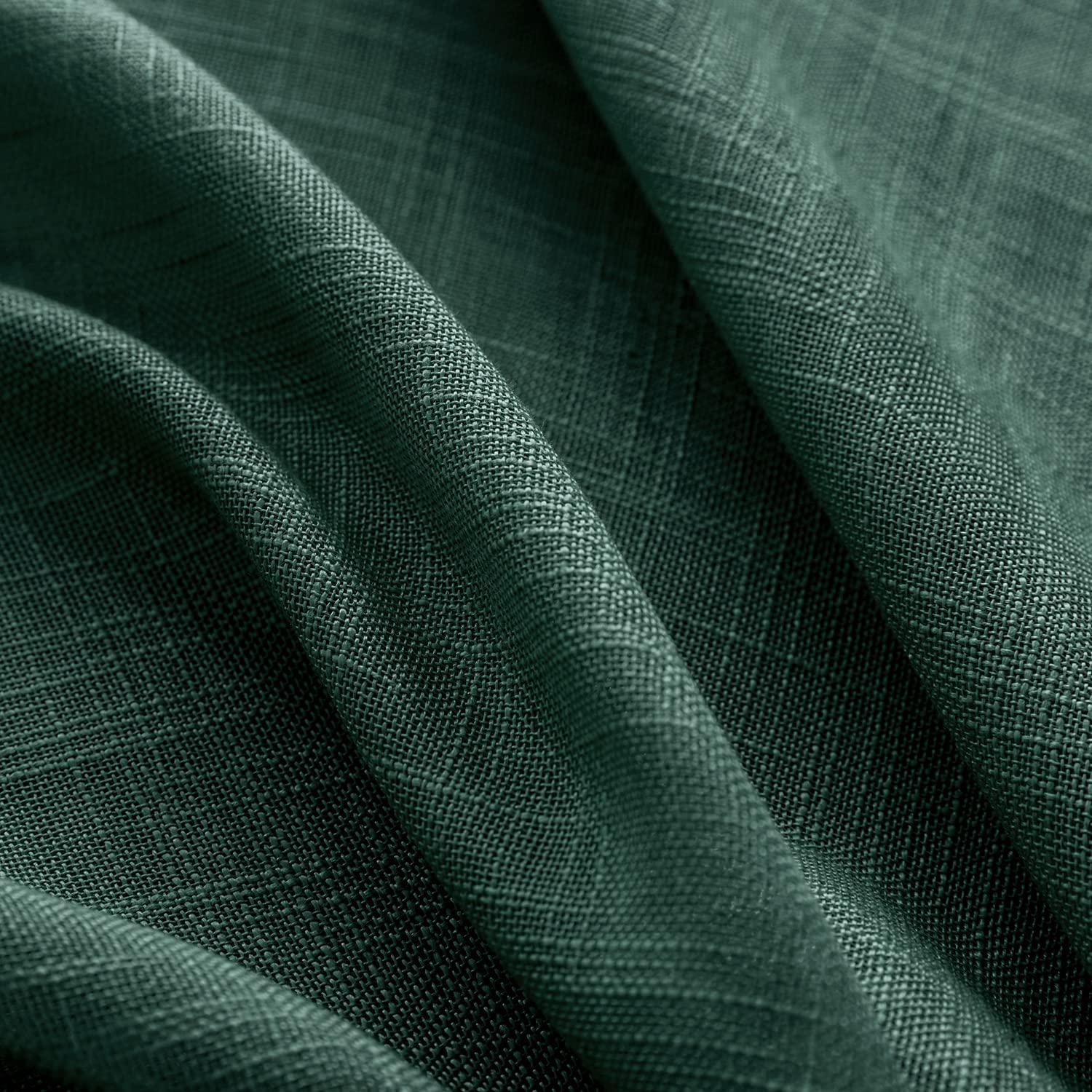 SHINELAND Faux Linen Semi Sheer Kitchen Curtains - Set of 2 Panels (48 Inch Length) - Dark Emerald Green Short Window Treatment for Bathroom & Kitchen Decor | Perfect for Small Windows, Cafe Style & Farmhouse Decor