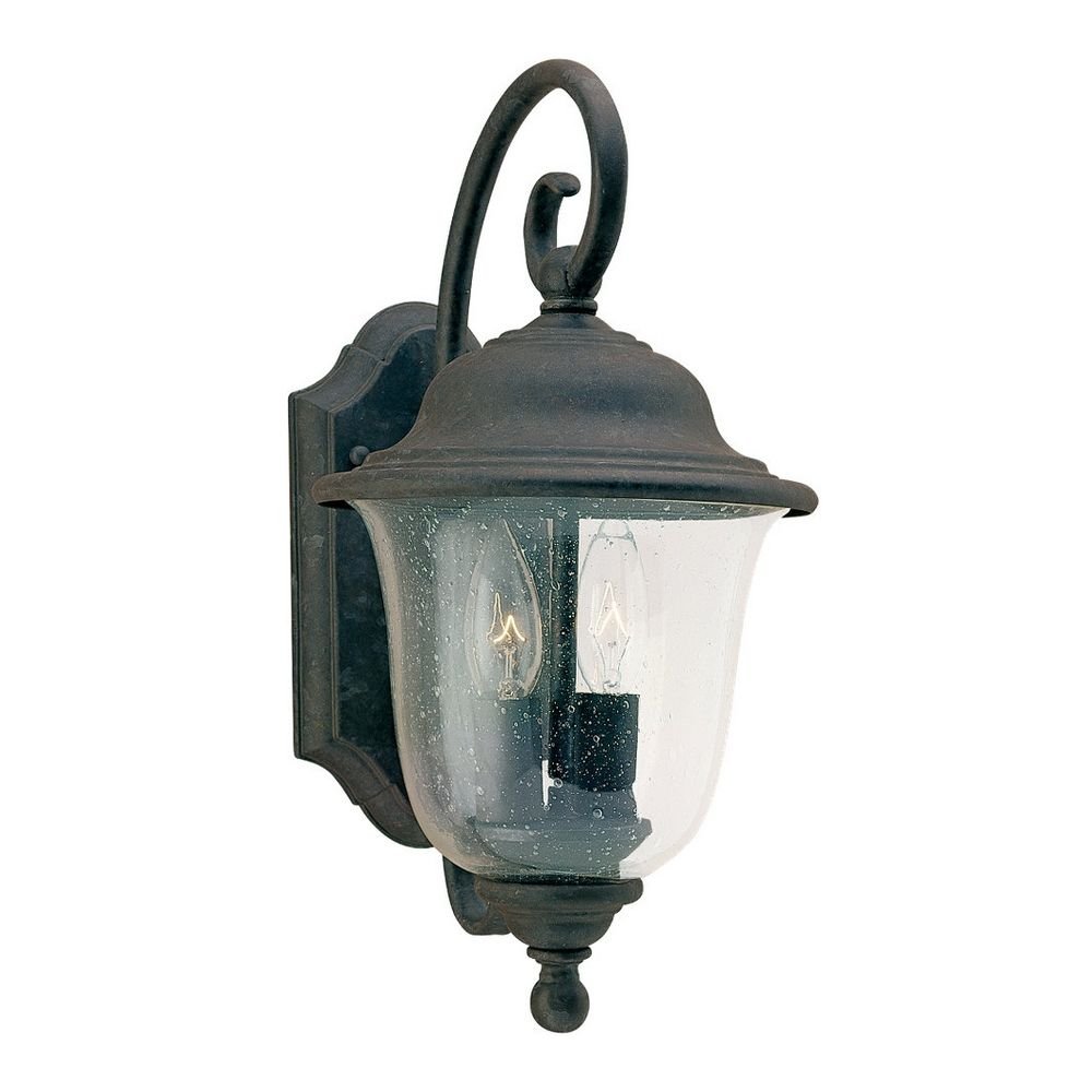 Sea Gull Lighting 8459-46 Trafalgar Two-Light Outdoor Wall Lantern with Clear Seeded Glass Shade, Oxidized Bronze Finish - Weatherproof Exterior Sconce for Porch, Patio, Garden and Entryway Lighting