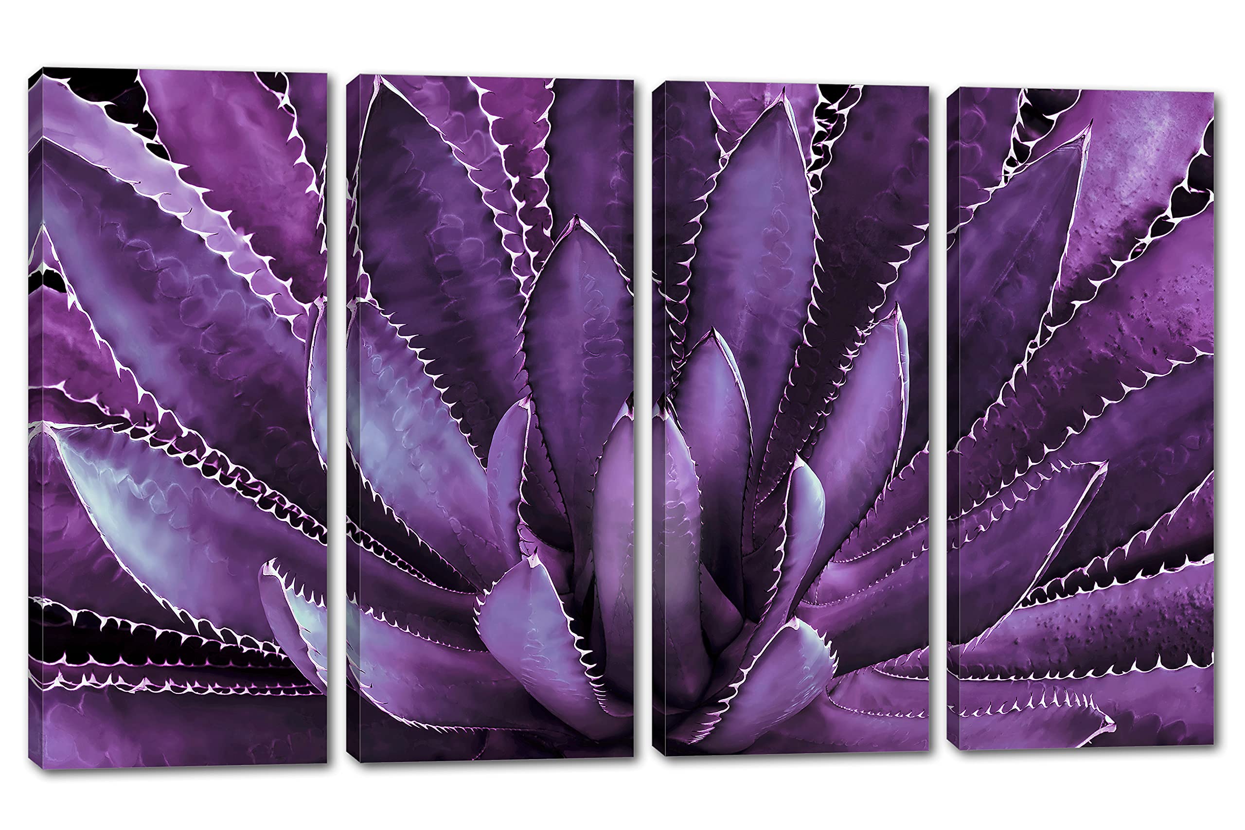 96 x 60 Inch Agave Plant Canvas Wall Art - 4 Panel Split Botanical Print in Lavender | Tequilana Plant Decor for Living Room, Bedroom & Office