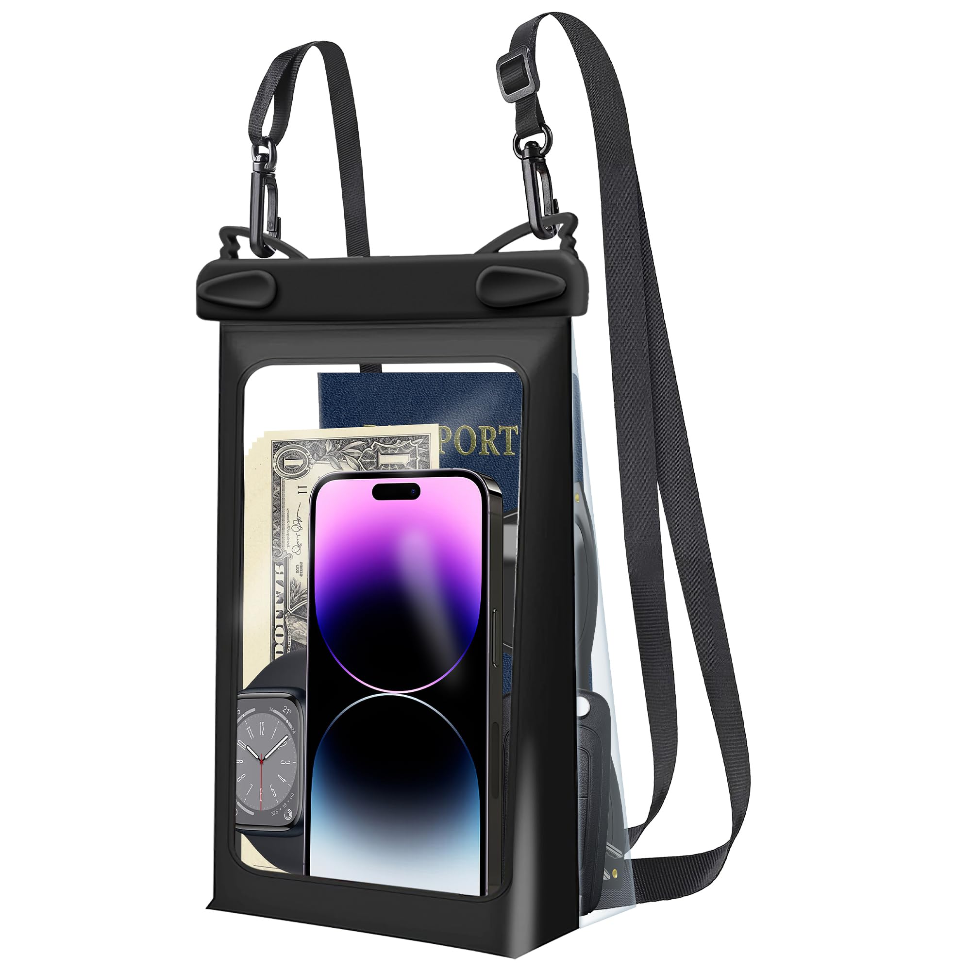 Universal Waterproof Phone Pouch - Floating Dry Bag for iPhone 15/14/13/12/11 Pro Max/XS/XR/X & Samsung Galaxy S24/S23/S22/S21 Plus/Ultra - Underwater Case with Lanyard for Swimming, Beach, Boating & Water Sports (Black)