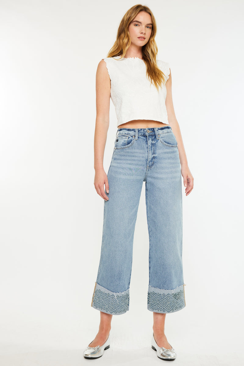 Grace Premier 90's Inspired High Waisted Cropped Wide Leg Jeans - Vintage Denim Pants for Women, Perfect for Casual Outfits & Streetwear Fashion