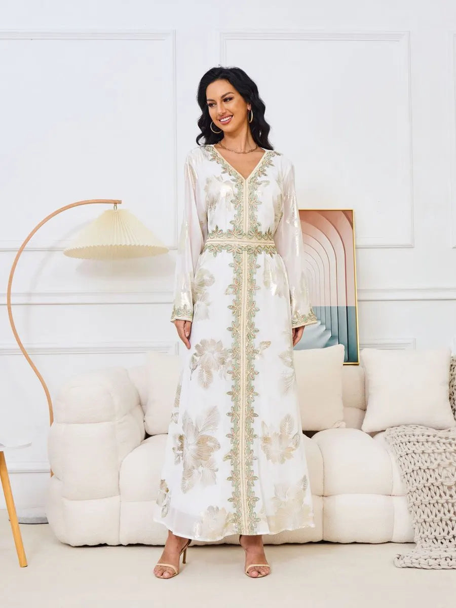Elegant Eid Bronzing Caftan Kaftan Dress for Women - Luxury Evening Party Gown for Celebrations & Special Occasions | Perfect for Eid, Weddings, and Formal Events