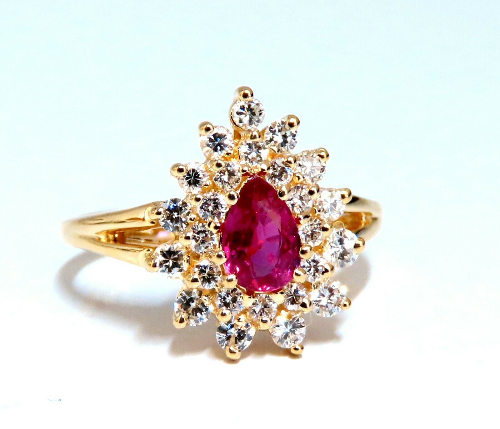 1.02ct Natural Ruby & Diamond Pear Cluster Ring in 14K Gold - Elegant Jewelry for Weddings, Anniversaries & Special Occasions