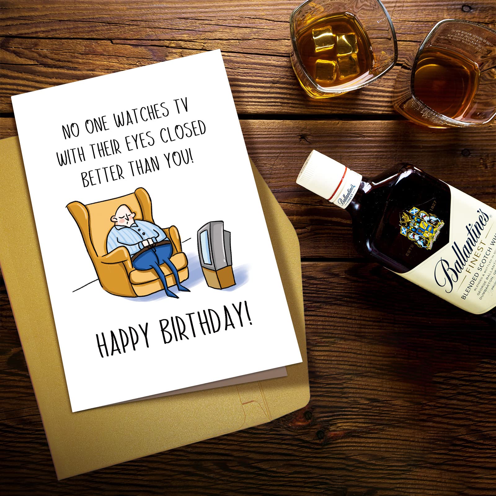 Funny Birthday Card for Men - Hilarious Greeting Card for Dad, Husband, or Grandpa - 'Watches TV with Eyes Closed' Design - Perfect for Birthday Gifts & Special Occasions