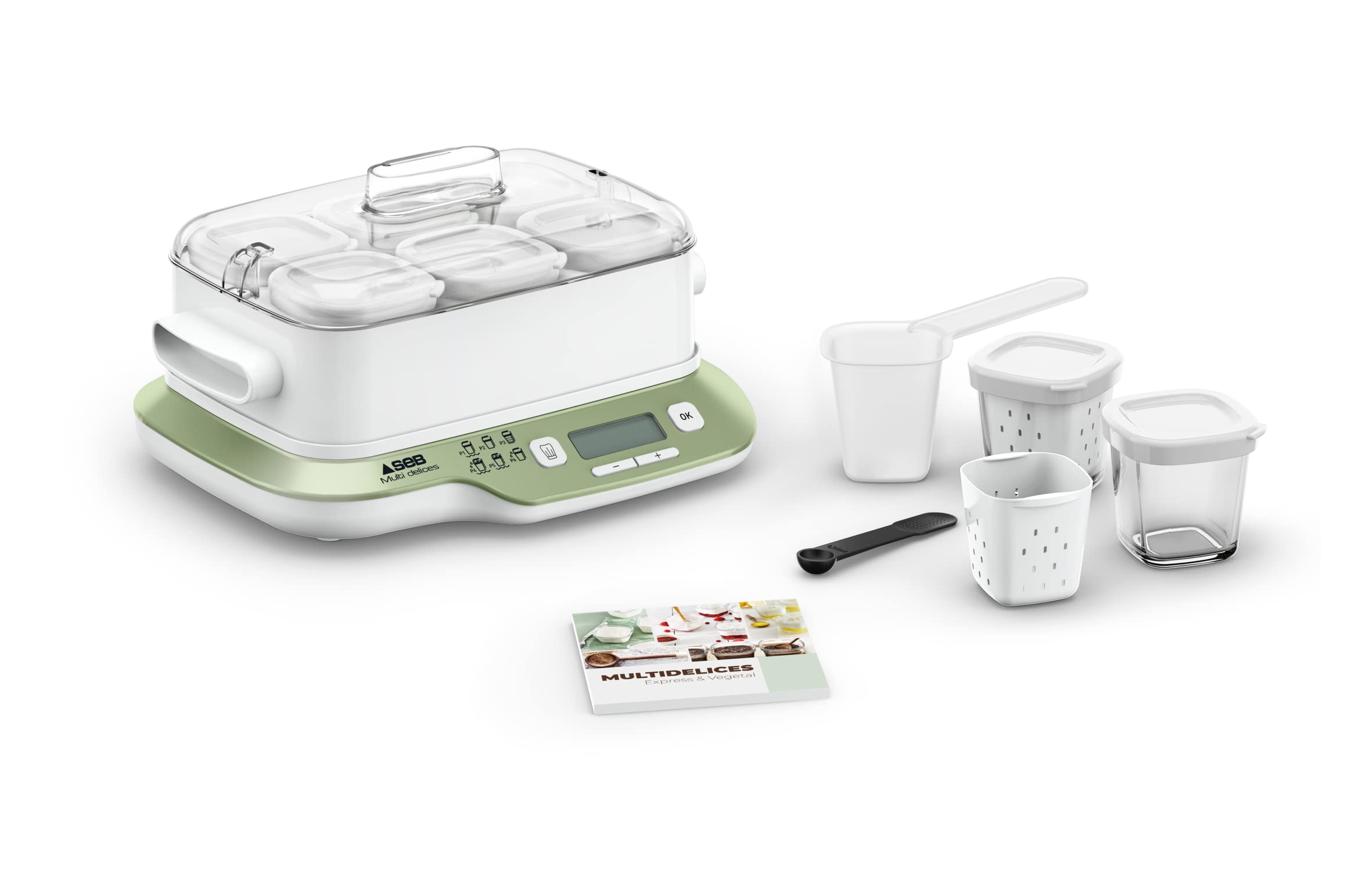 SEB Yogurt Maker 6 Pots - Multi Delices Express & Vegetal Yogurt Maker with 6 Glass Jars for Homemade Yogurt - Perfect for Healthy Snacks, Breakfast, and Vegan Diets