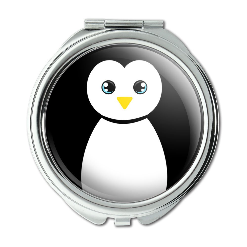 Stylish Penguin Black & White Compact Mirror for Women - Portable Handbag Makeup Mirror with Cute Penguin Design - Perfect for Travel, Gifts, and Everyday Use