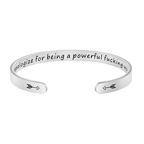 Empowering Silver Cuff Bangle Bracelet for Women - Strong & Stylish Birthday Gift for Her - Perfect for Office Wear, Date Nights & Special Occasions