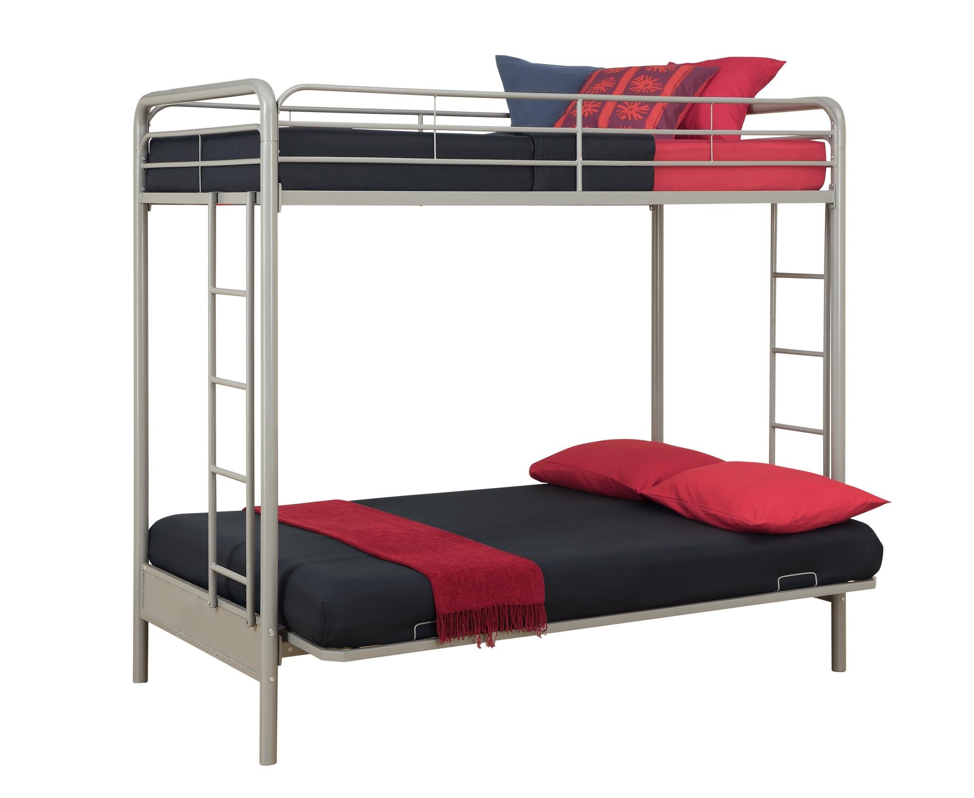 DHP Sammie Twin Over Full Metal Bunk Bed with Ladder, Space-Saving Silver Bunk Bed for Kids & Teens - Perfect for Small Bedrooms, Guest Rooms & Dorm Rooms