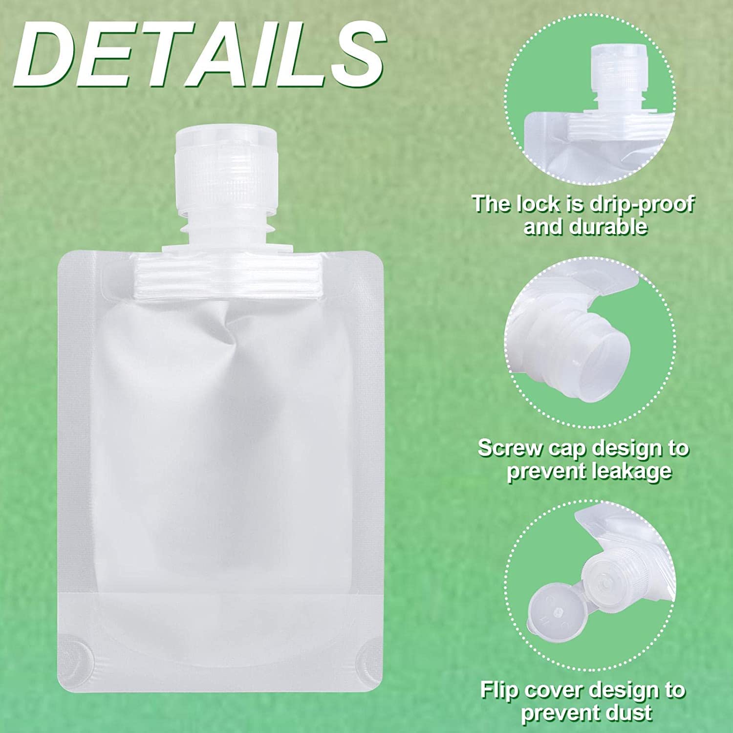 Kriaex 3-Pack Clear Clamshell Stand Up Spout Pouch - Leak-Proof Travel Cosmetic Bags for Lotion, Shampoo, Face Cream, Hand Soap & Mask | Portable TSA-Compliant Toiletry Containers for Air Travel, Gym & Vacation