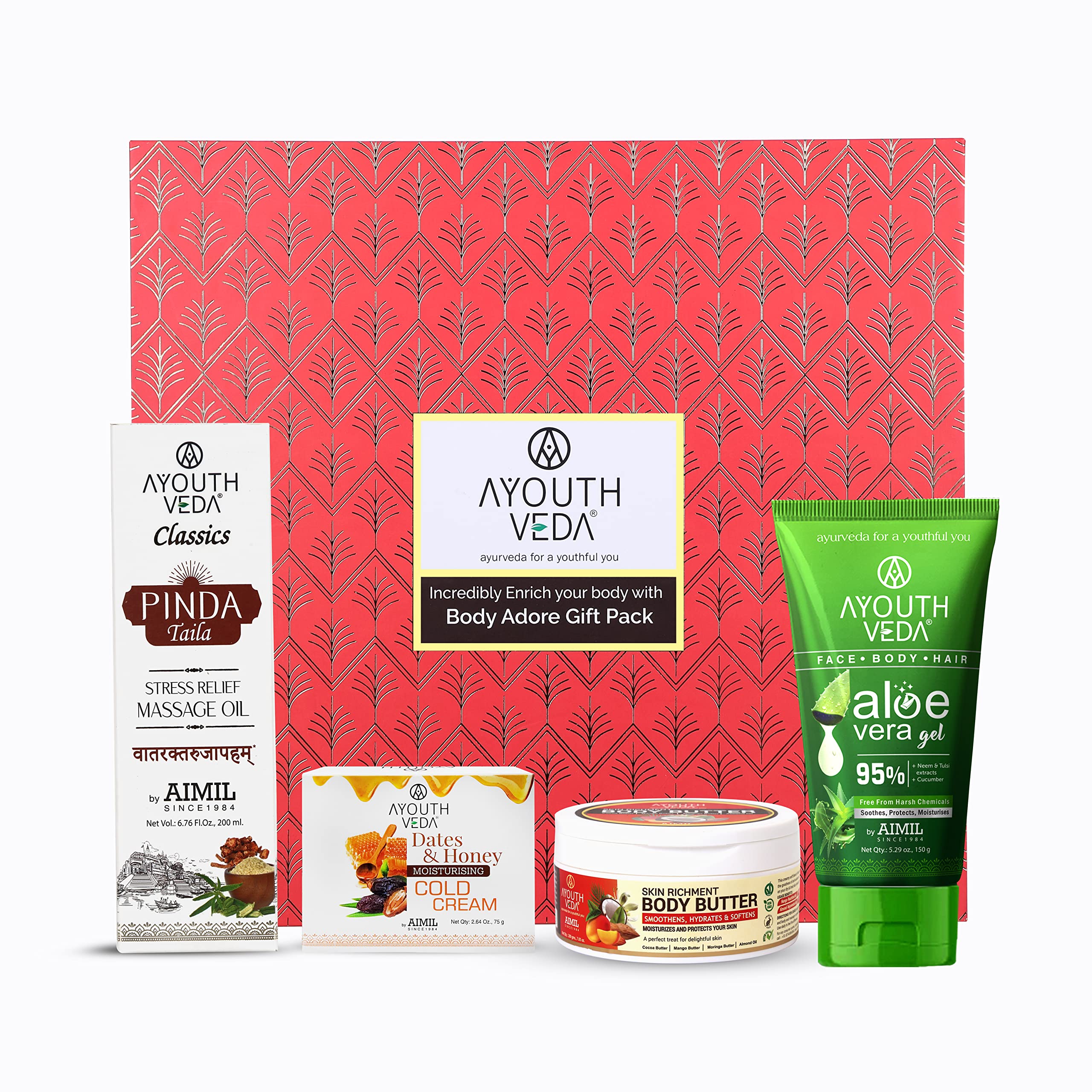 Ayurveda Body Care Gift Set - Moisturizing & Hydrating Skincare Kit with Shea Butter & Essential Oils | Valentine's Day, Birthday, Anniversary Gift Hamper (Pack of 4) | Perfect for Spa Nights, Self-Care Routines & Romantic Gifts