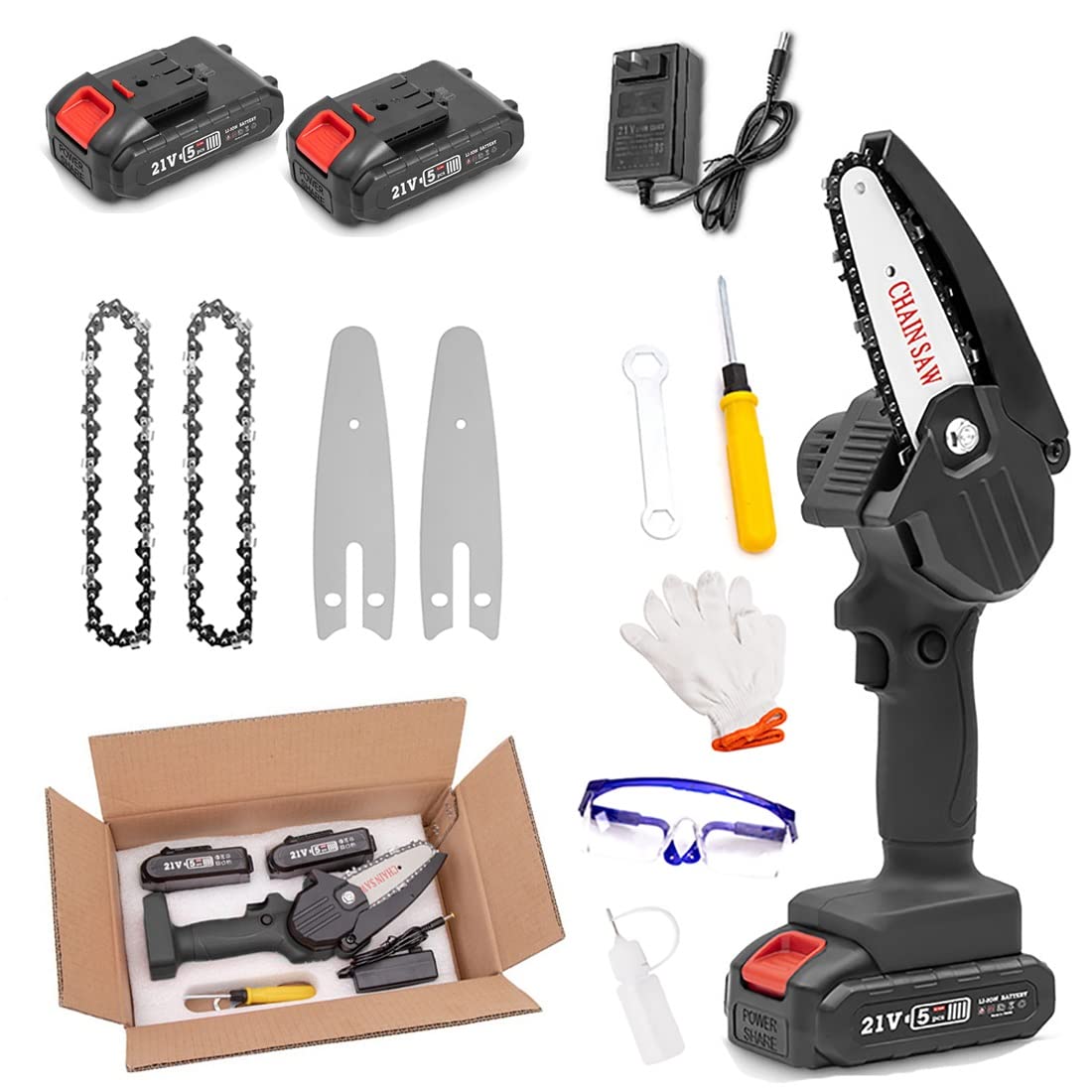 4 Inch Cordless Chainsaw with Battery & Charger - Portable Electric Mini Chainsaw with LED Light - Perfect for Gardening, Wood Cutting, Tree Pruning & Outdoor Camping - Lightweight & Powerful for DIY Projects & Yard Work